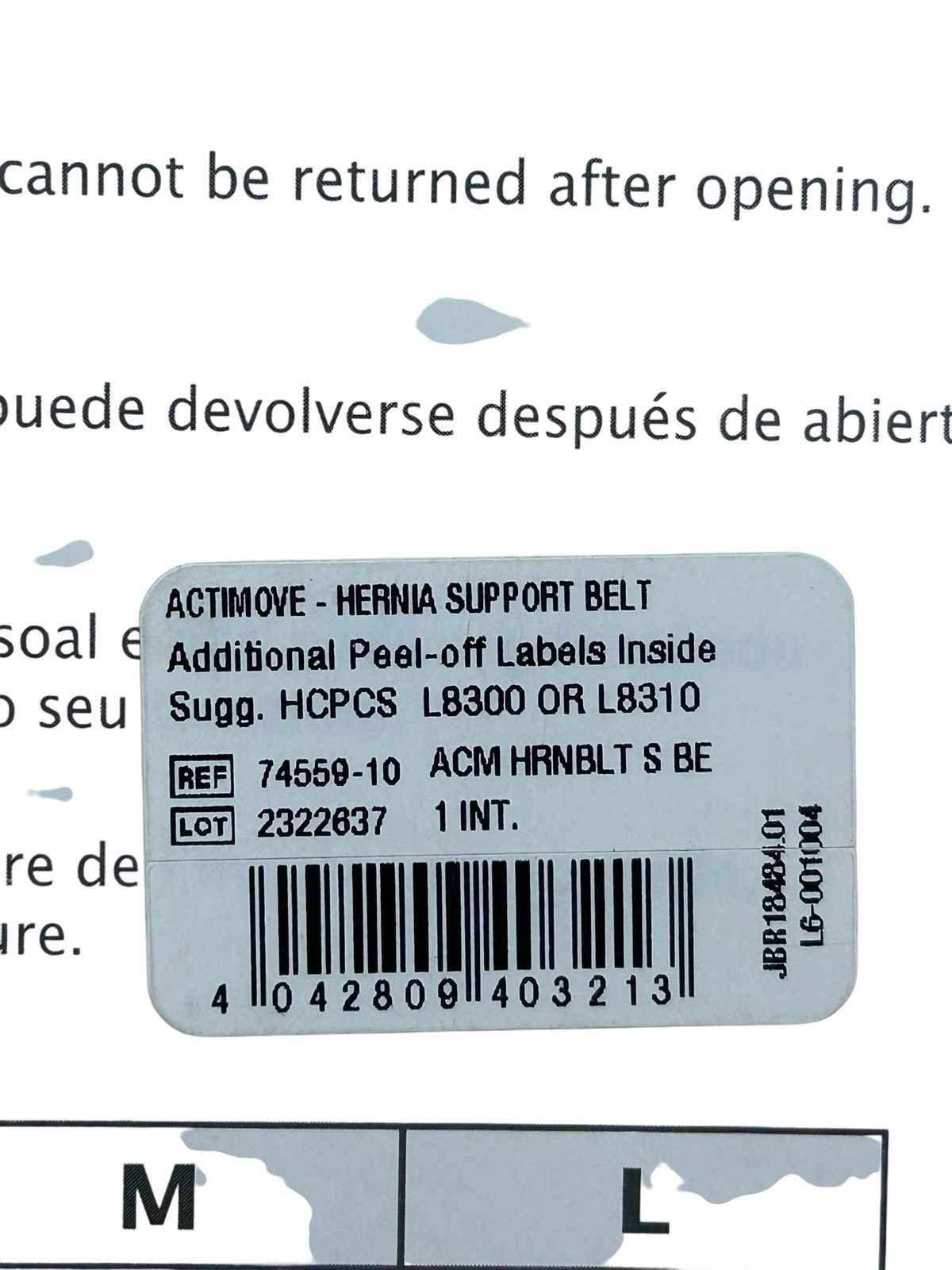 Actimove Hernia Support Belt Size Small Adult