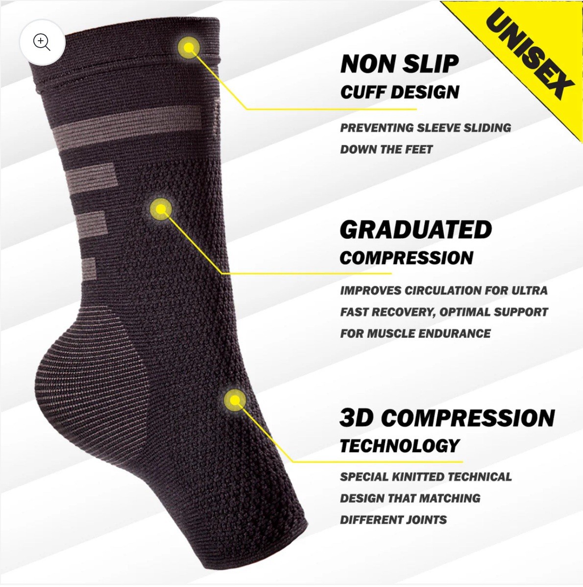 PowerLix Ankle Compression Brace Unisex Size L Black Plantar Injury Recover