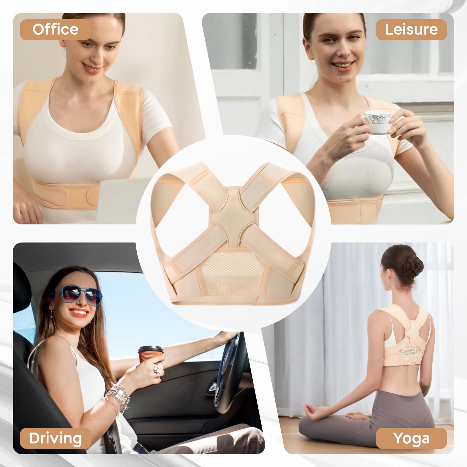 BLACKYEW Back Brace Posture Corrector for Women and Men, Adjustable L, Beige