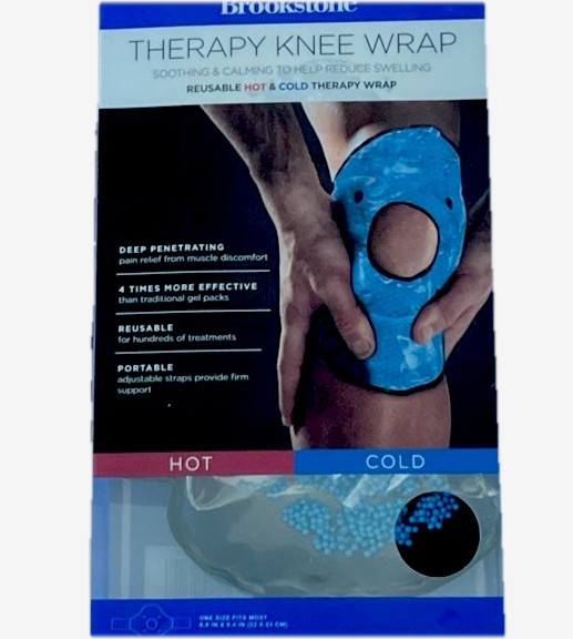 BROOKSTONE Therapy Reusable Hot & Cold Knee Wrap BY2210-BLK. OSFM Adjustable New
