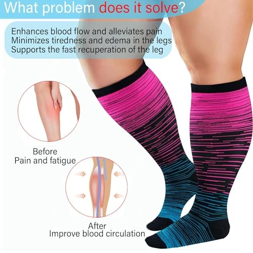 4 Pairs Plus Size Compression Socks XX-Large 01- Red/Dark Blue/White/Light Blue