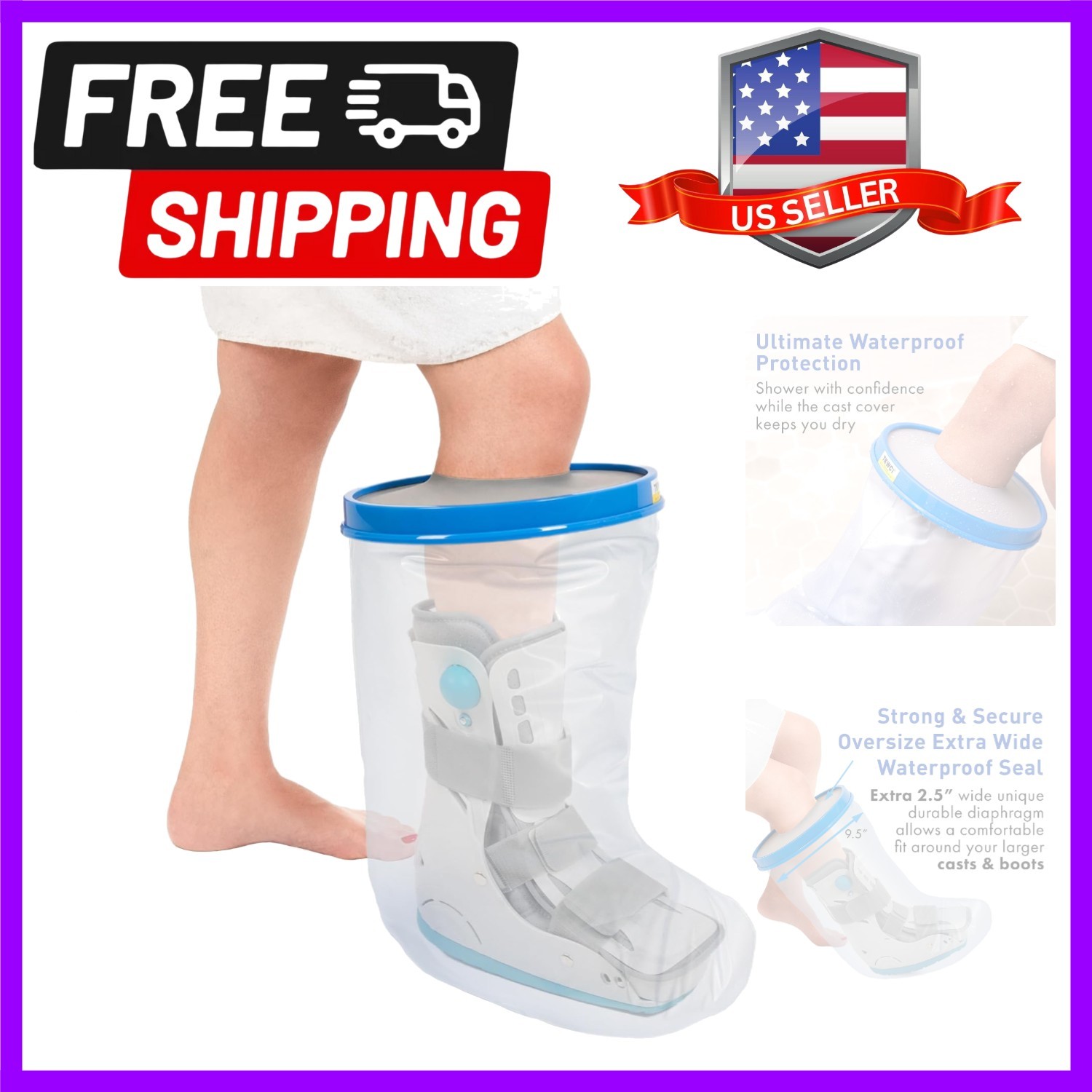 Water Proof Leg Cast Cover for Shower – Watertight Foot Protector Extra Wide XL