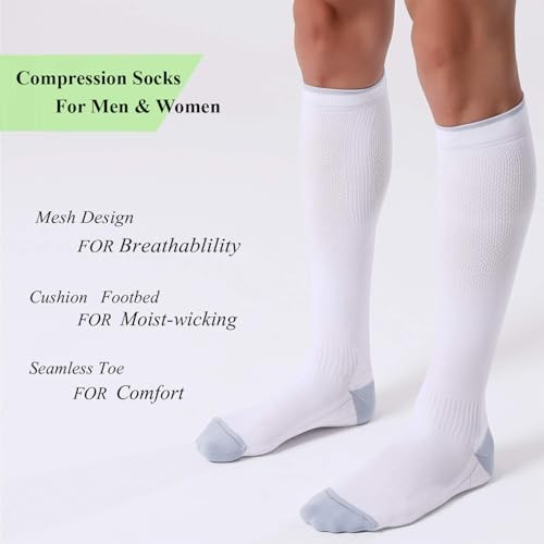 3 Pairs Compression Socks for Women and Men 20 Large-X-Large Black+white+grey