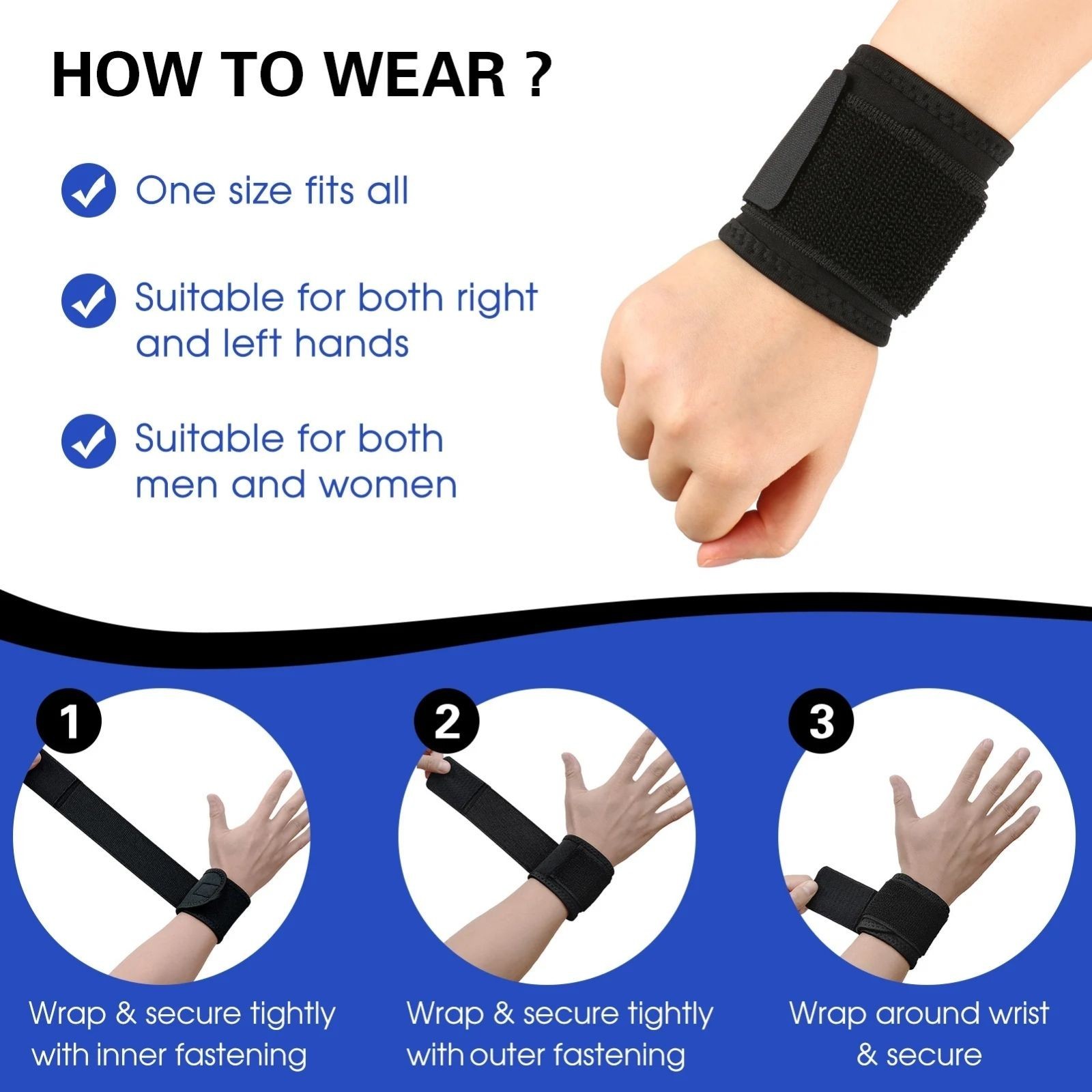 2 pcs Adjustable Wrist Support Brace Wrap for Sports Fitness Office Pain Relief
