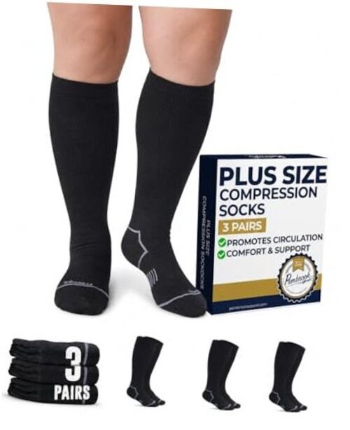 Plus Size Compression Socks Wide Calf – 3 Pairs, 20-30mmHg Extra Wide Calf