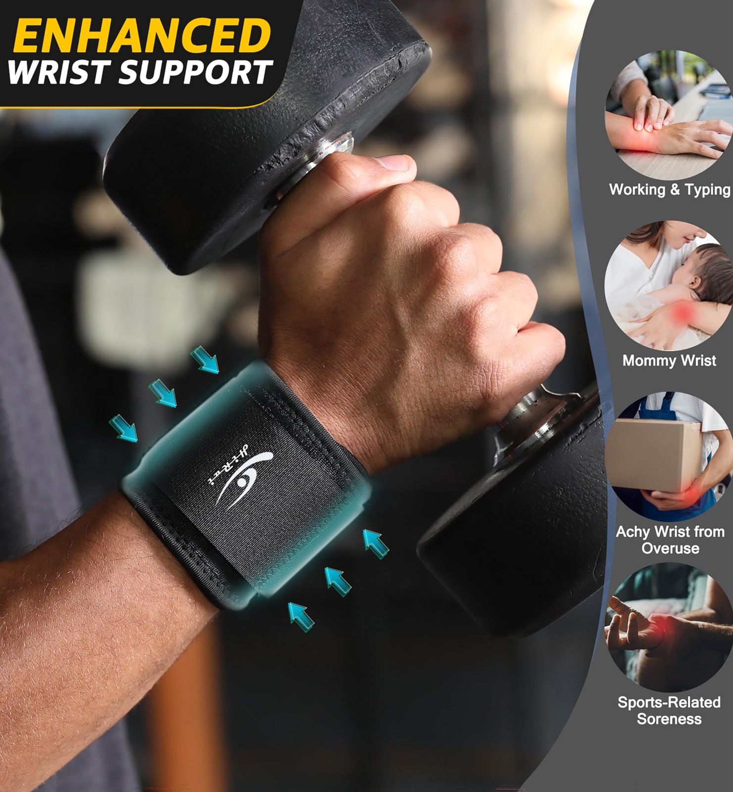 HiRui Wrist Compression Strap Wrist Brace Wrist Wraps for Fitness, Weight Lif…