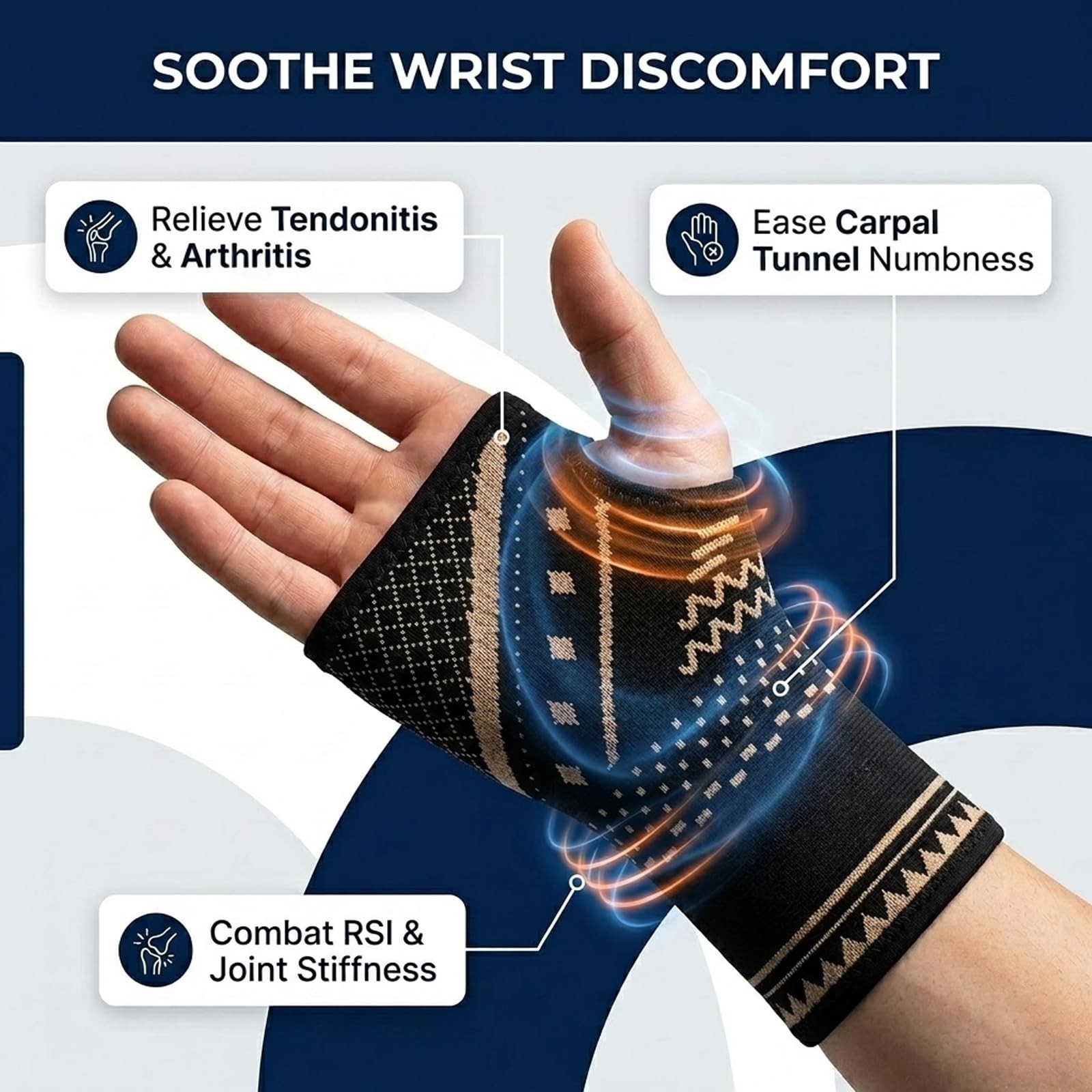2 Pack Copper Wrist Compression Sleeve for Men Women,Medium