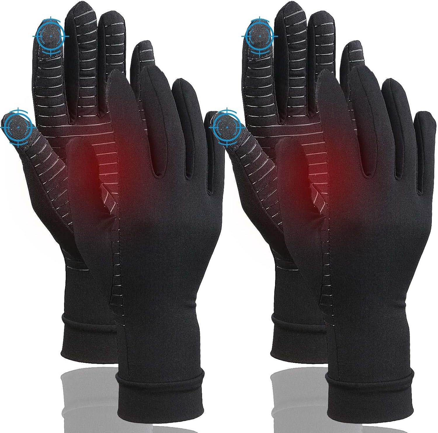 2 Pairs Full Finger Compression Gloves for Women Men Copper Arthritis Gloves