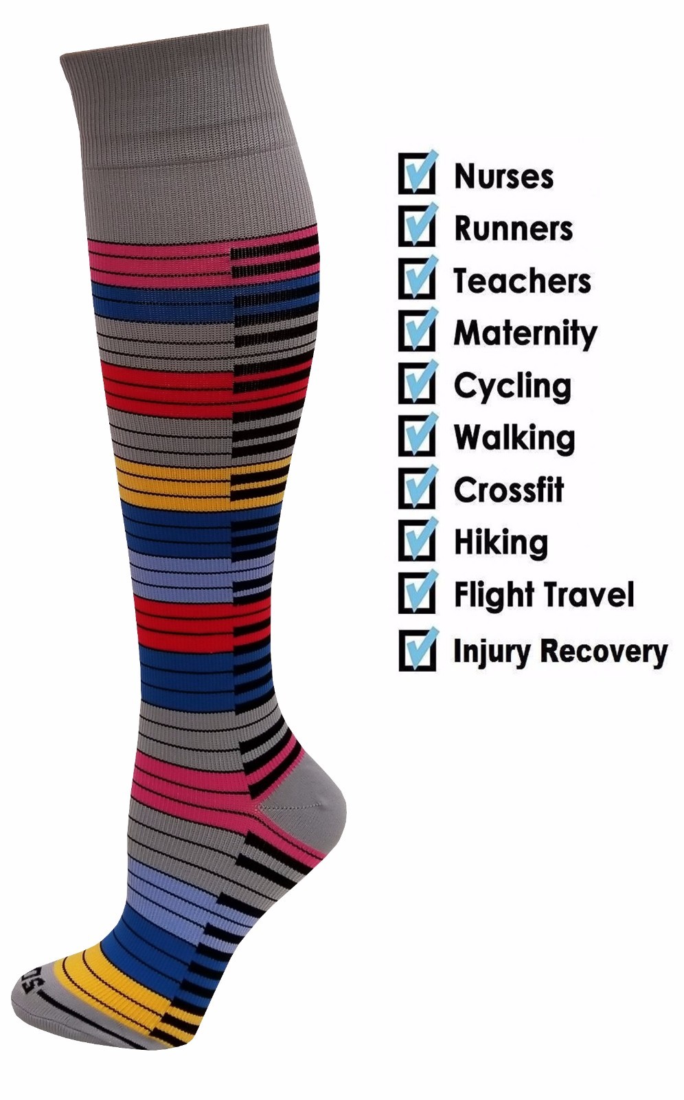 6 Pairs Pack 15-20 mmHg Sports Travelers Anti-Fatigue Compression Socks 9-11