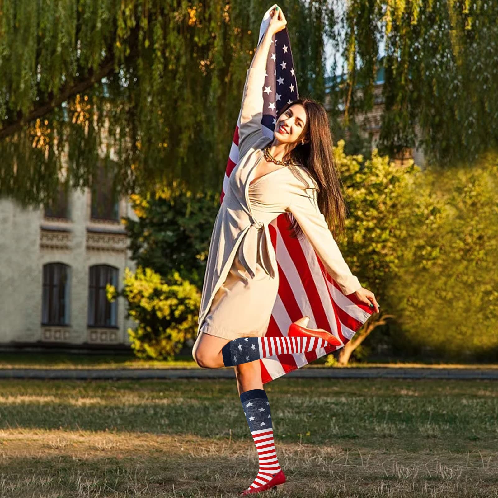 American Flag Compression Socks for Women Patriotic Knee High Socks for 4th o…