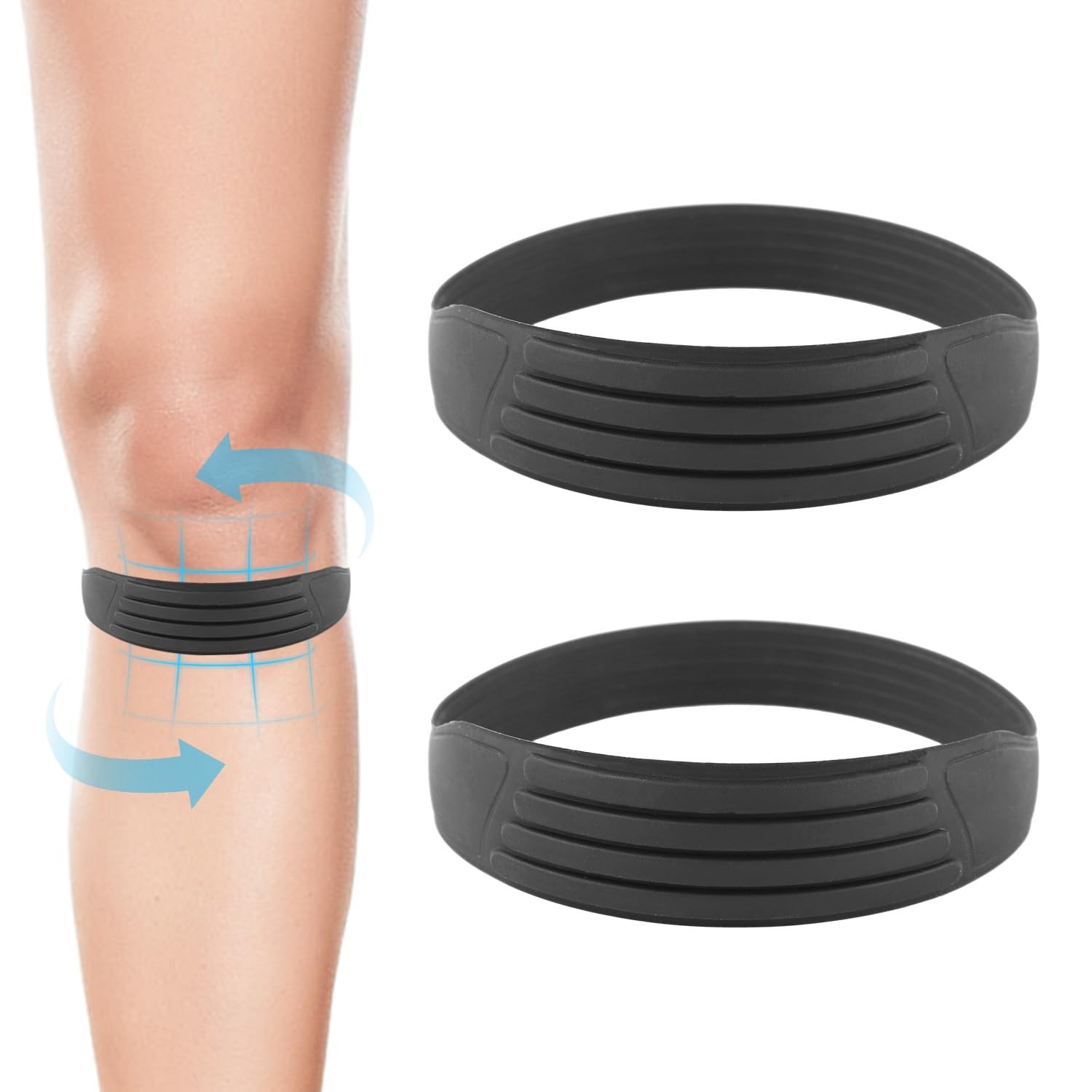 NQEUEPN 2pcs Patellar Tendon Support Strap, Silicone Knee Band Medium, Grey