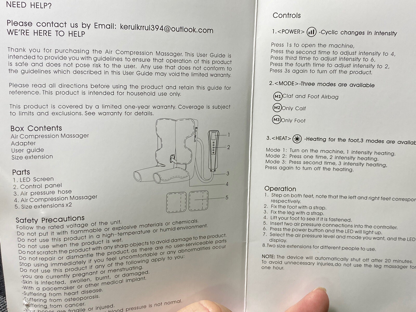 UMARMUNG Air Compression/heat Legs Massager W Guide & 2 Extensions J41