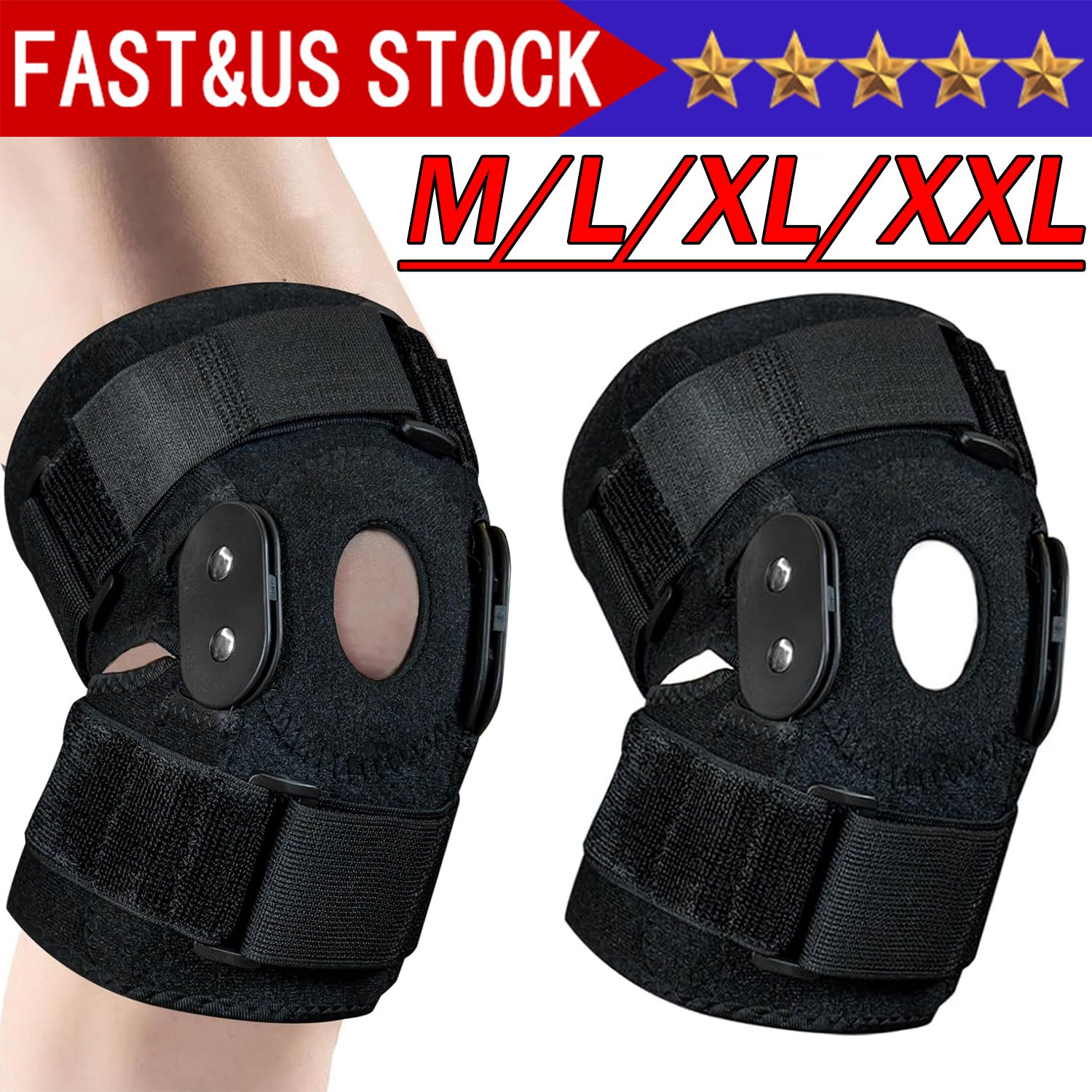 Hinged Knee Brace Compression Sleeve Joint Support Open Patella Stabilizer Wrap