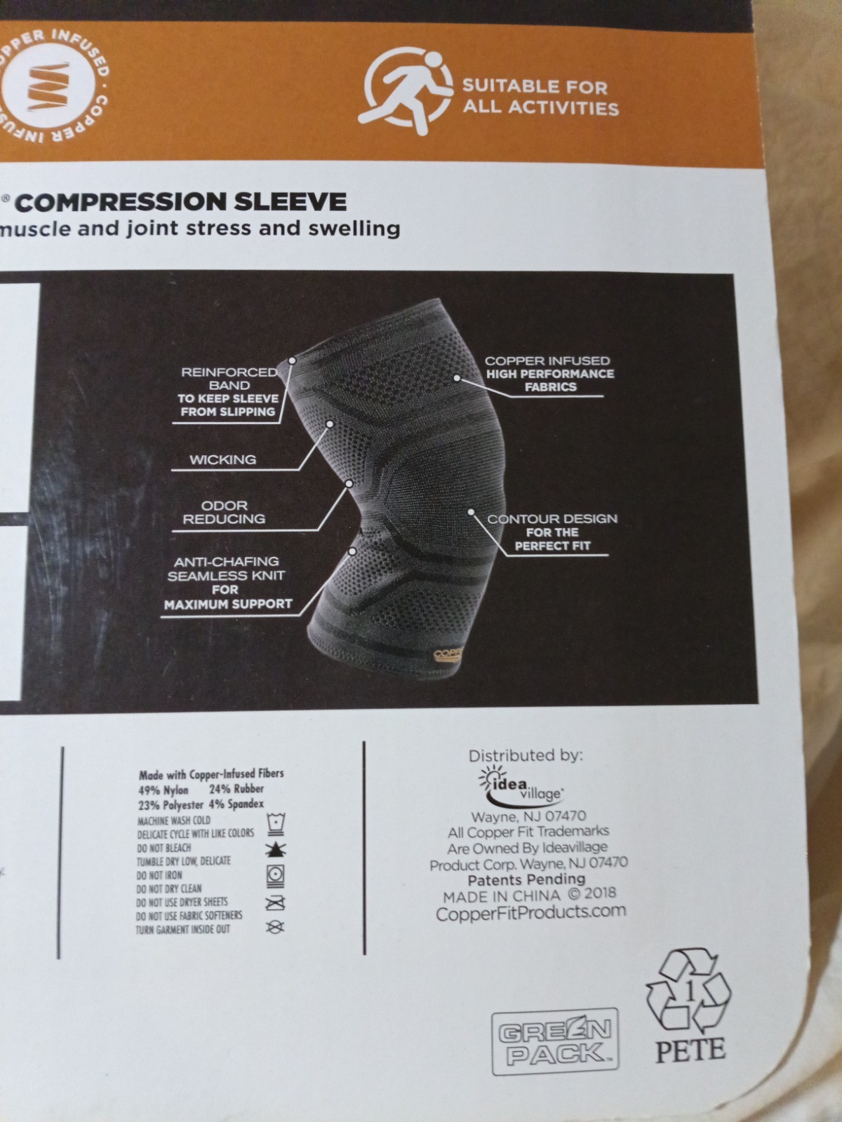 New, Open- Copper Fit Elite Knee Compression Sleeve S/M 12″-16″ (2 pack)
