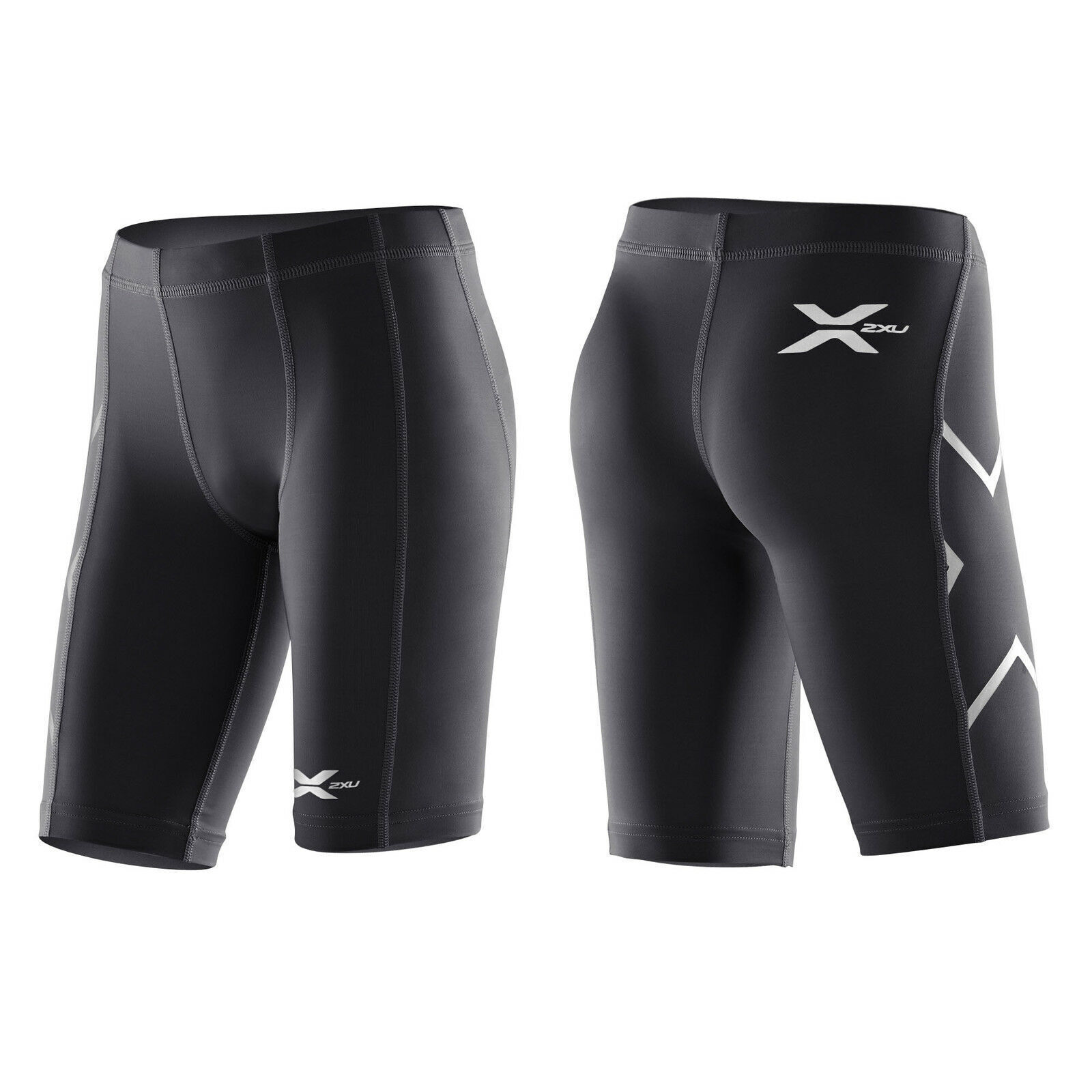 GREAT SAVINGS || 2XU Youth Compression Shorts ( Black / Silver Logo )