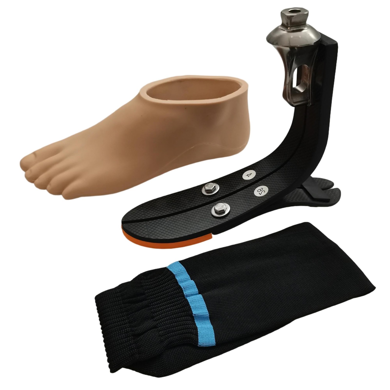 Carbon Fiber Prosthetic Foot Kit w/ Shell, Sock & Forefoot Pad 22-28cm L/R