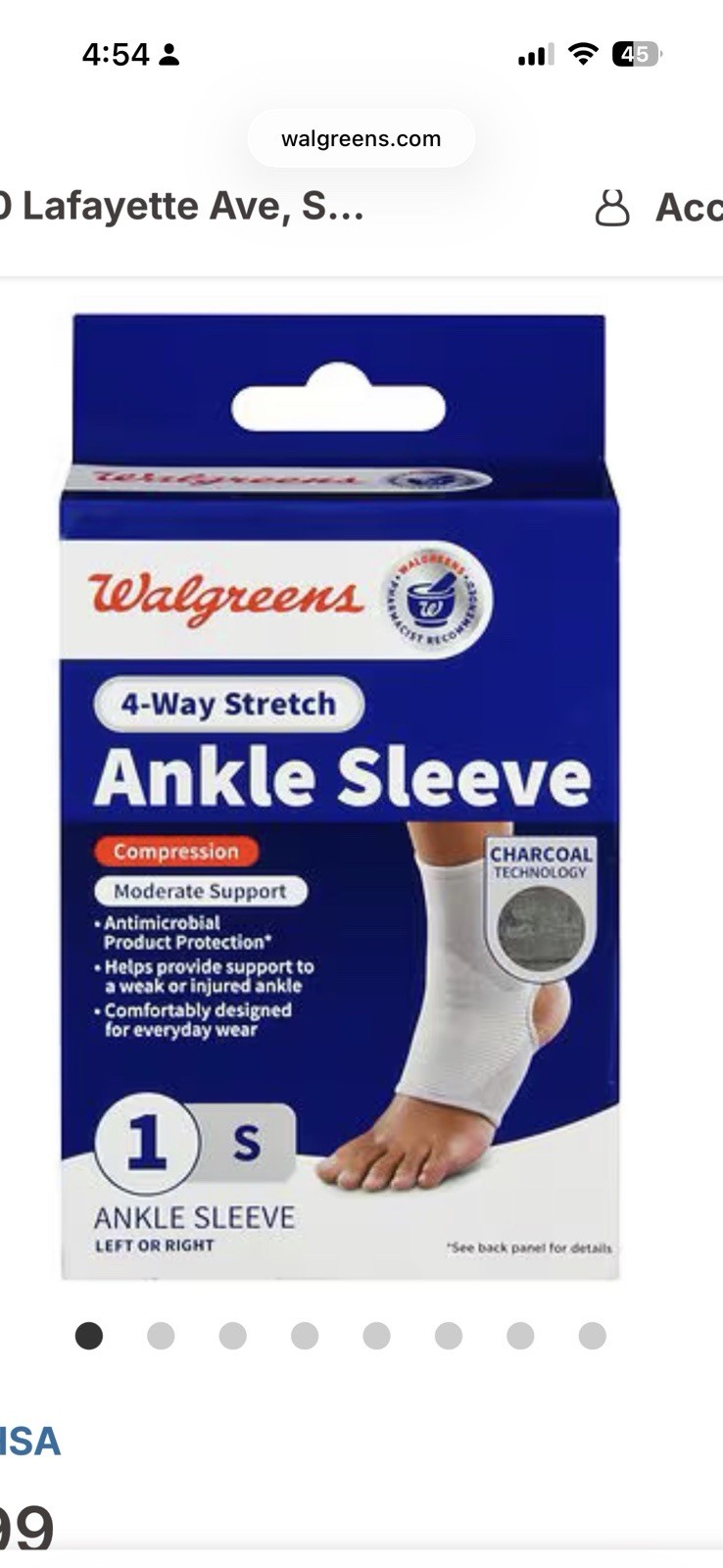 Walgreens Ankle Sleeve 4 WAY STRETCH Moderate Support SMALL CHARCOAL TECH