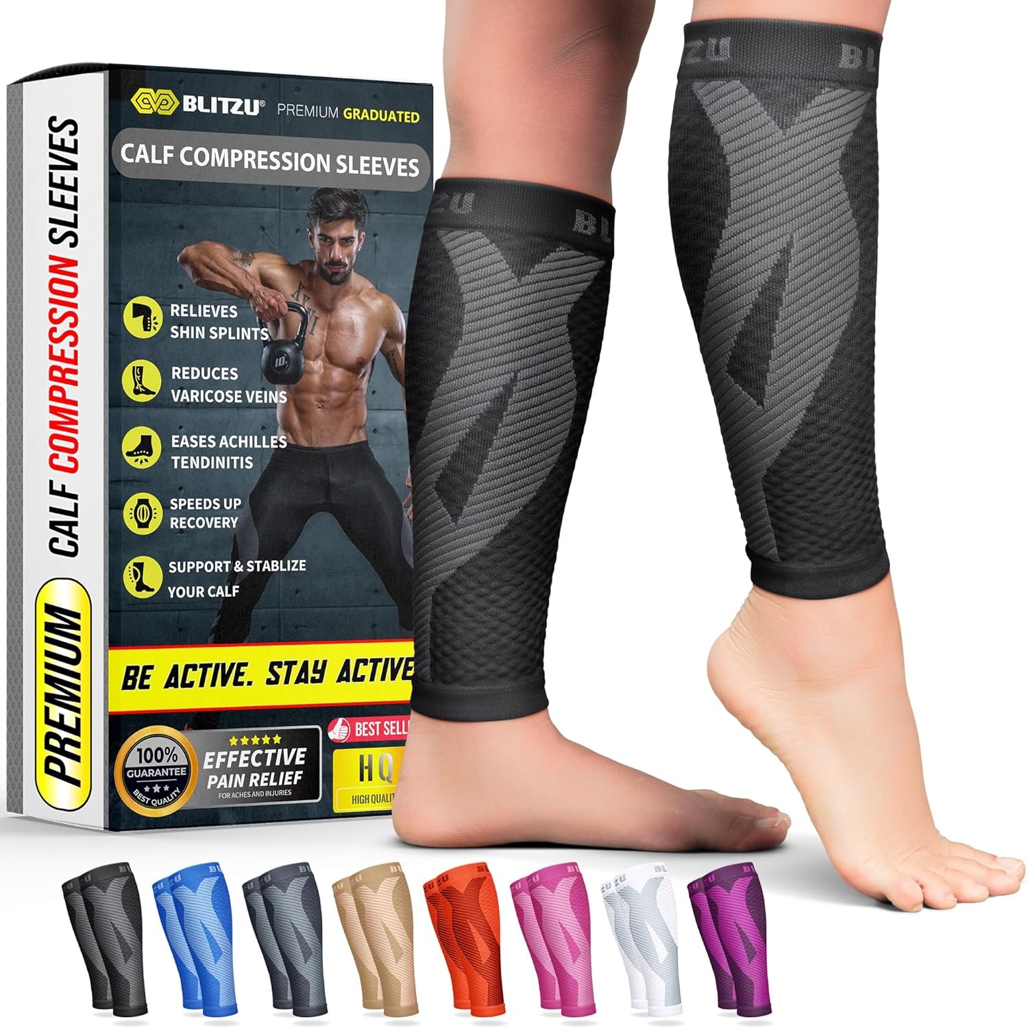 BLITZU Calf Compression Sleeve for Men & Women Footless Compression Socks Suppor