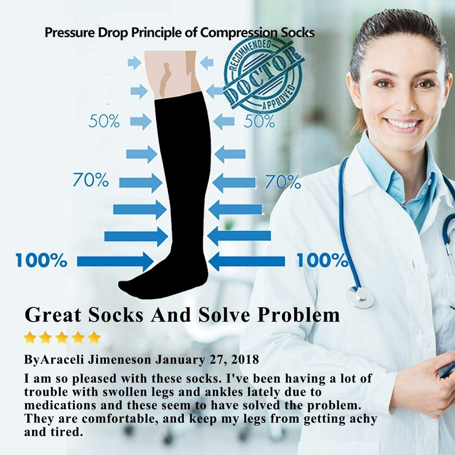 (6 Pairs) Copper Compression Socks 15-20mmHg Graduated Support Mens Womens S-XXL