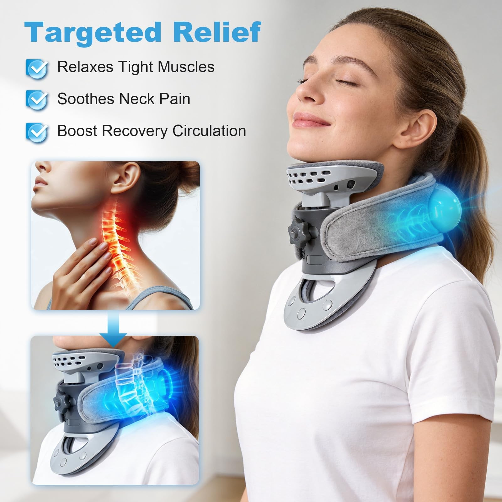 Adjustable Cervical Neck Traction Device Heated Neck Stretcher Brace 12-16 in