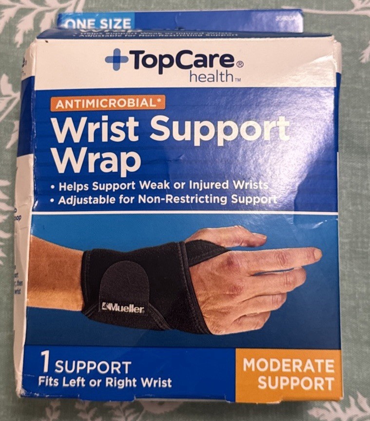 Mueller Wrist Support Wrap, Black, Top Care, One Size New