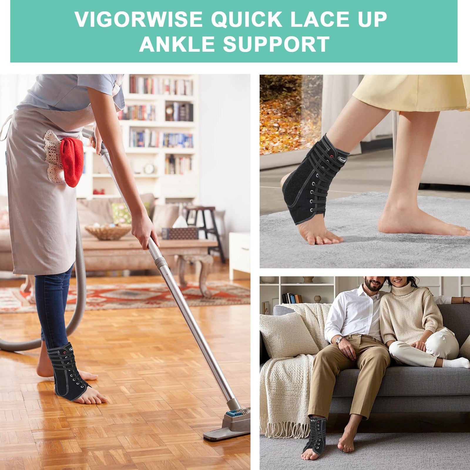 Vigorwise Lace up Ankle Brace for Women Men, Quick Adjustment Large, Black