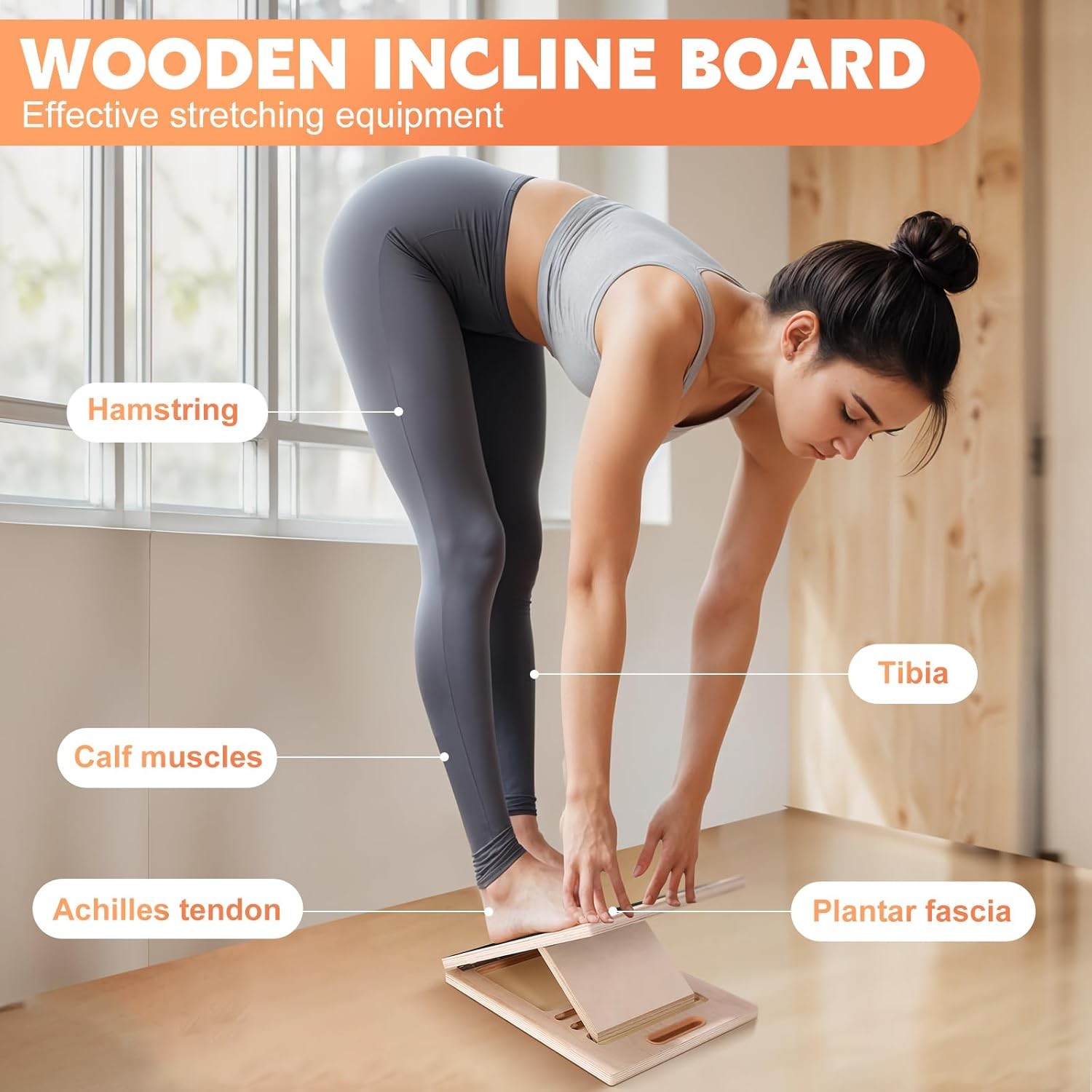 Slant Board for Calf Stretching, Adjustable Wooden wood color, black
