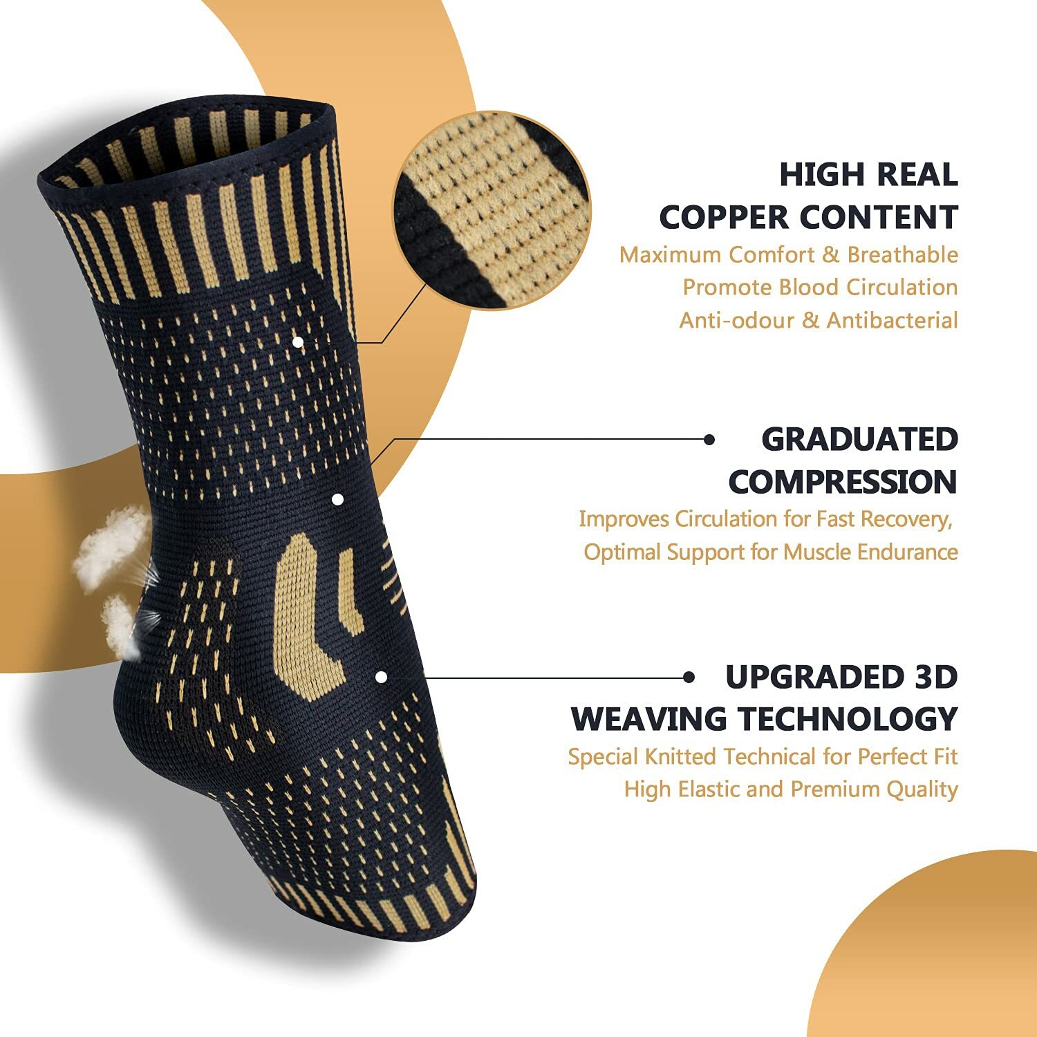 Copper Ankle Brace Compression Sleeve Support Socks Foot Fasciitis Pain Relief