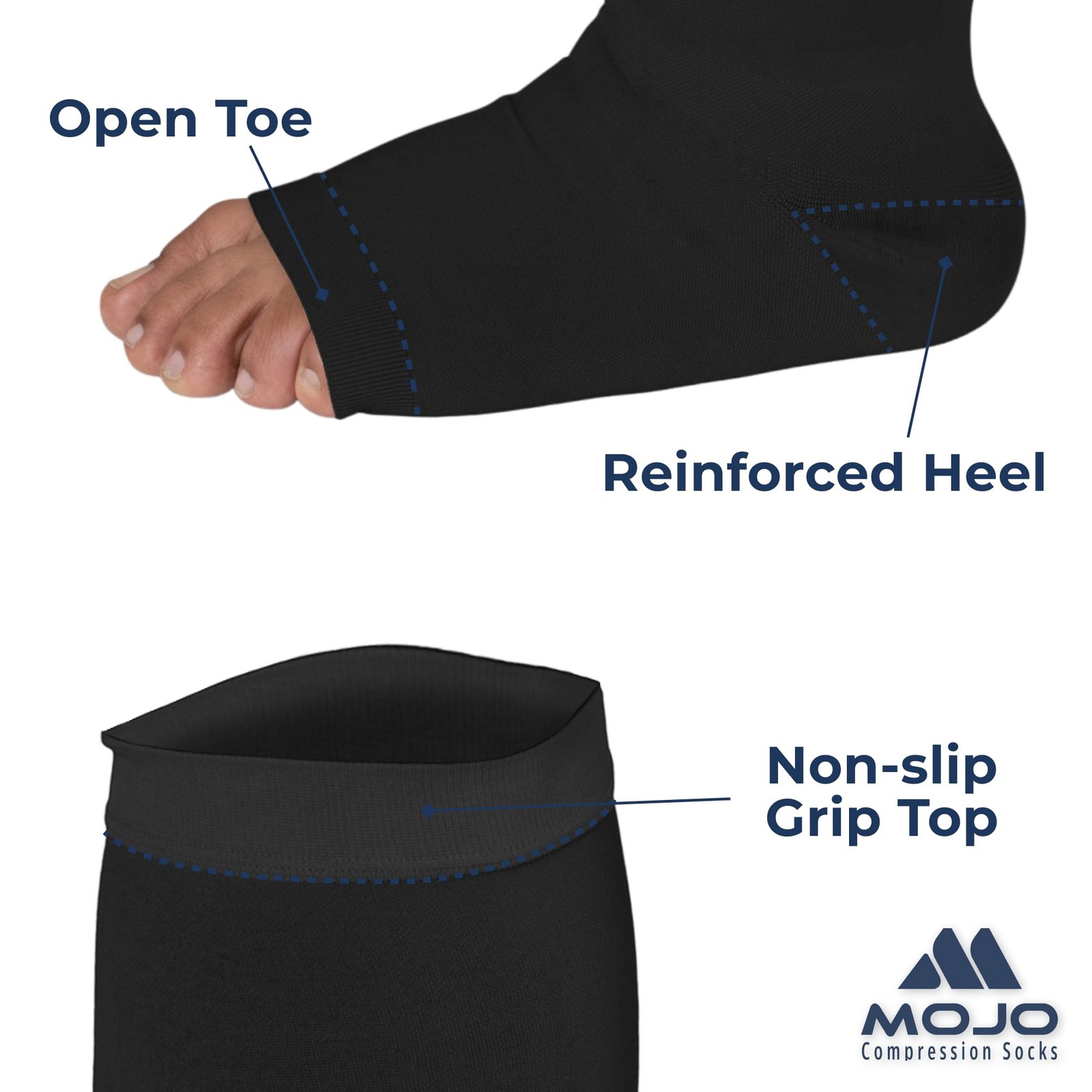 Mojo Toeless Compression Socks Women Men 20-30 mmHg Open Toe Support AB211