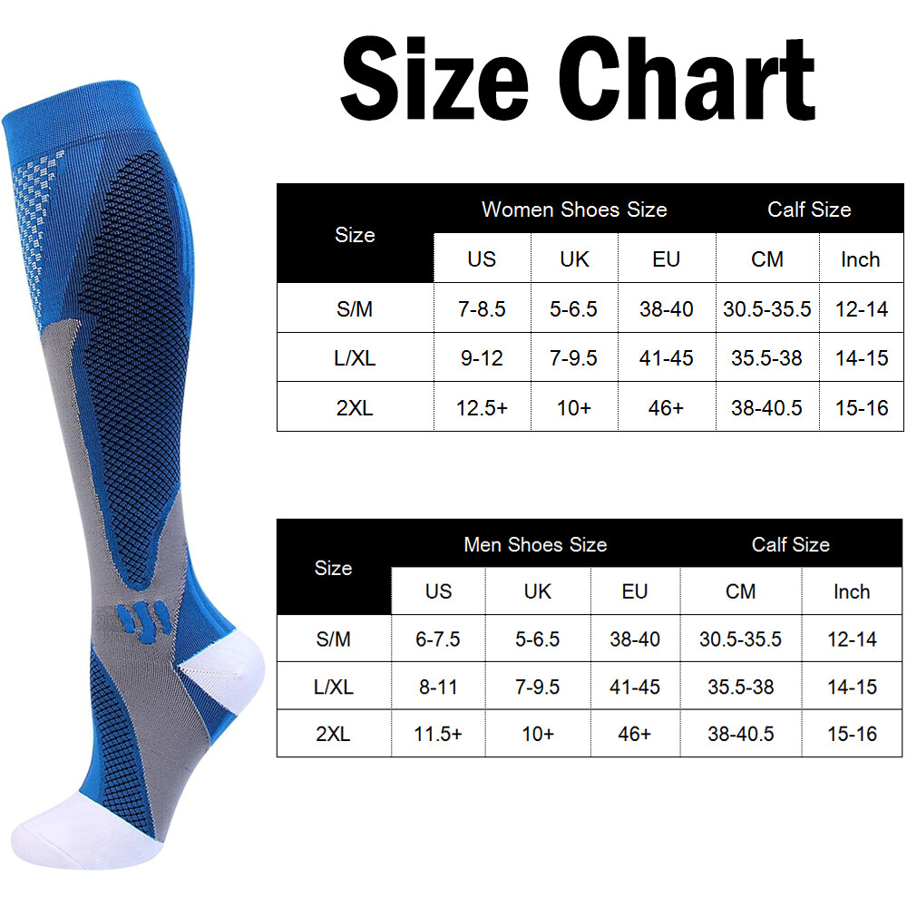 Sport Compression Socks Stockings Knee High Womens Mens Medical 20-30 mmHG Gym