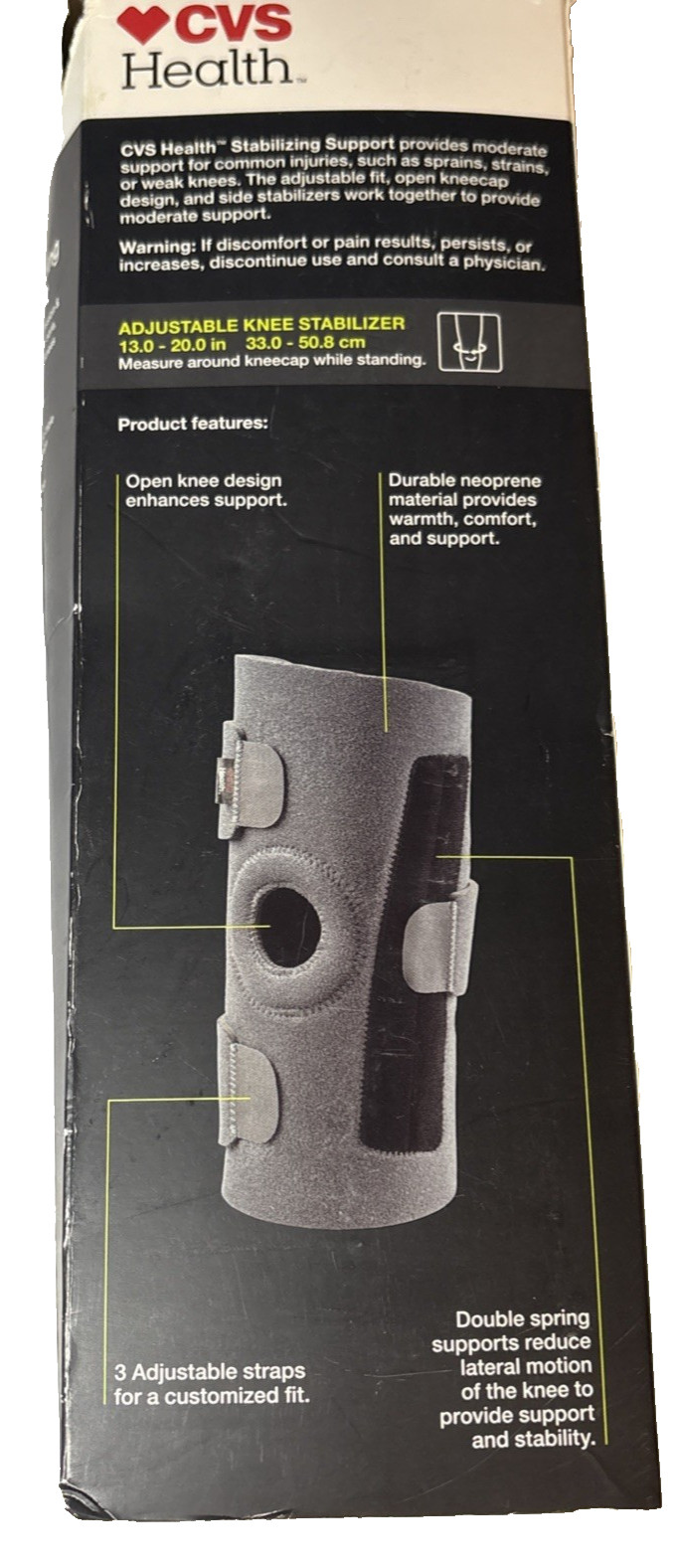CVS Health Stabilizing Knee Support Brace Moderate Compression One Size NEW