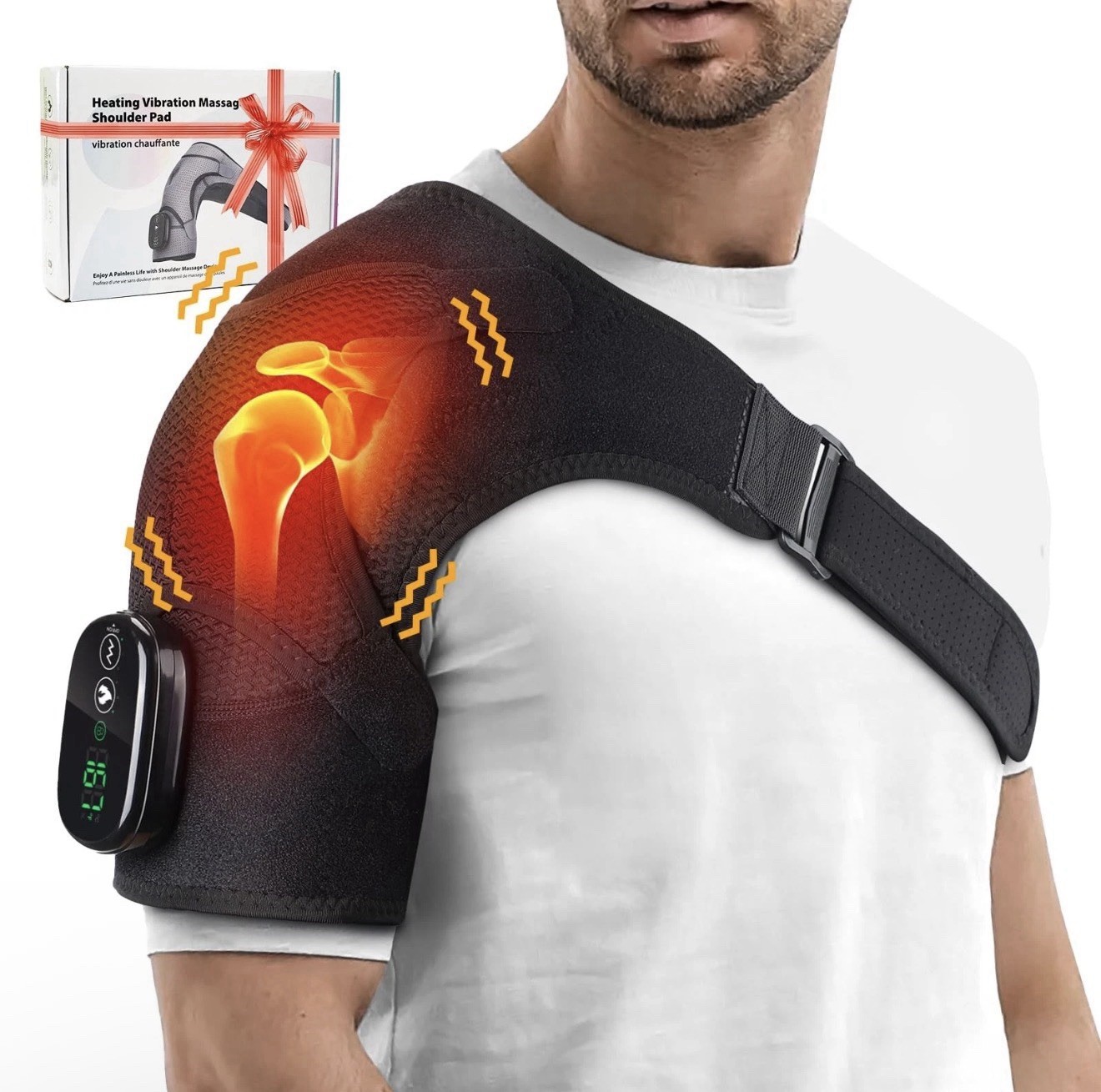 Cordless Portable Shoulder Heating Pad Massager, Heating Vibration Shoulder …