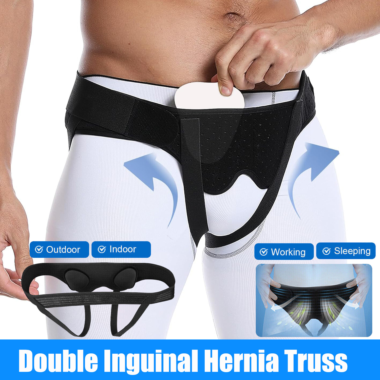 Double Inguinal Groin Hernia Support Belt Truss Brace for Men Women Pain Relief