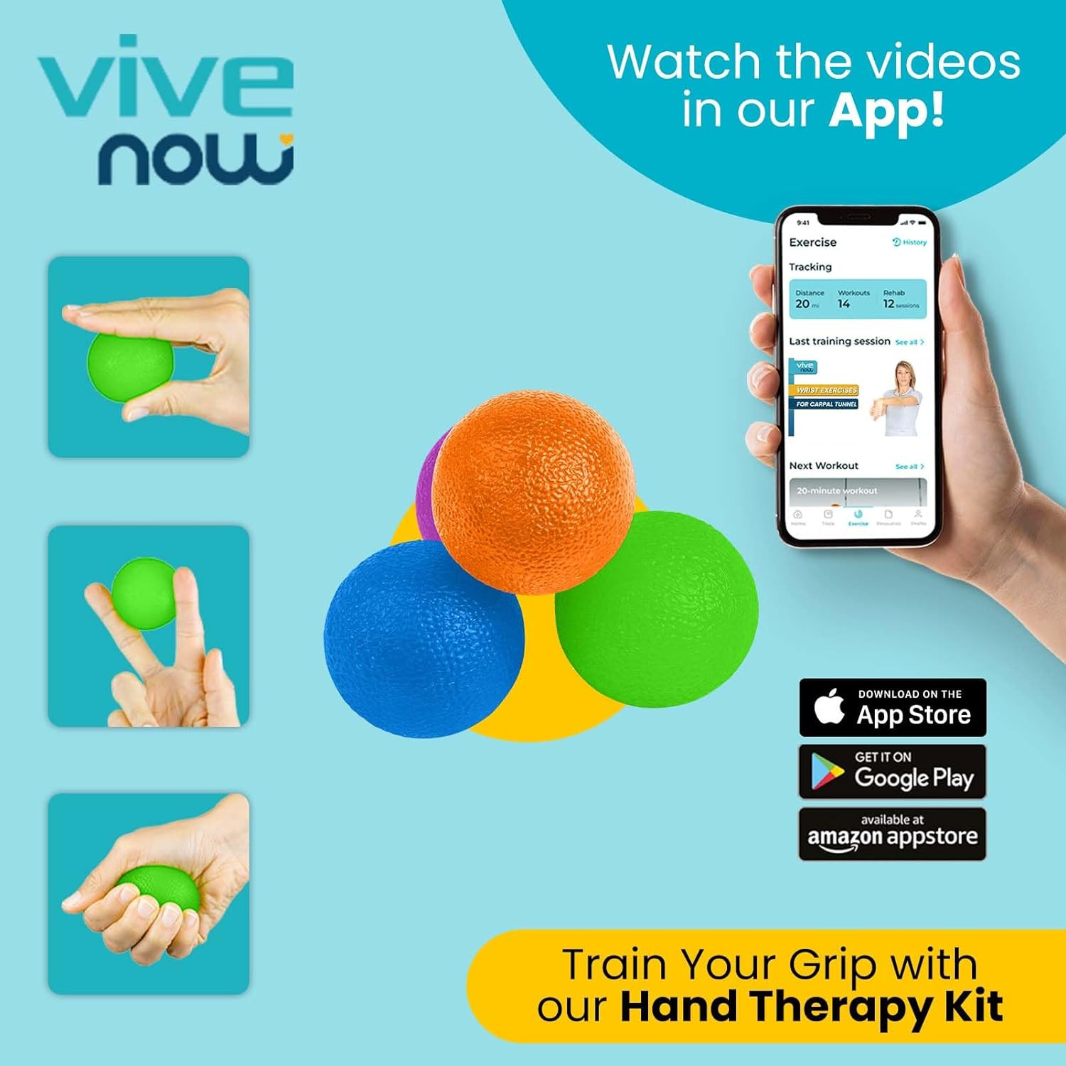 Squeeze Balls for Hand Therapy, Exercise, Arthritis (W/Rehab Video App) – Grip S