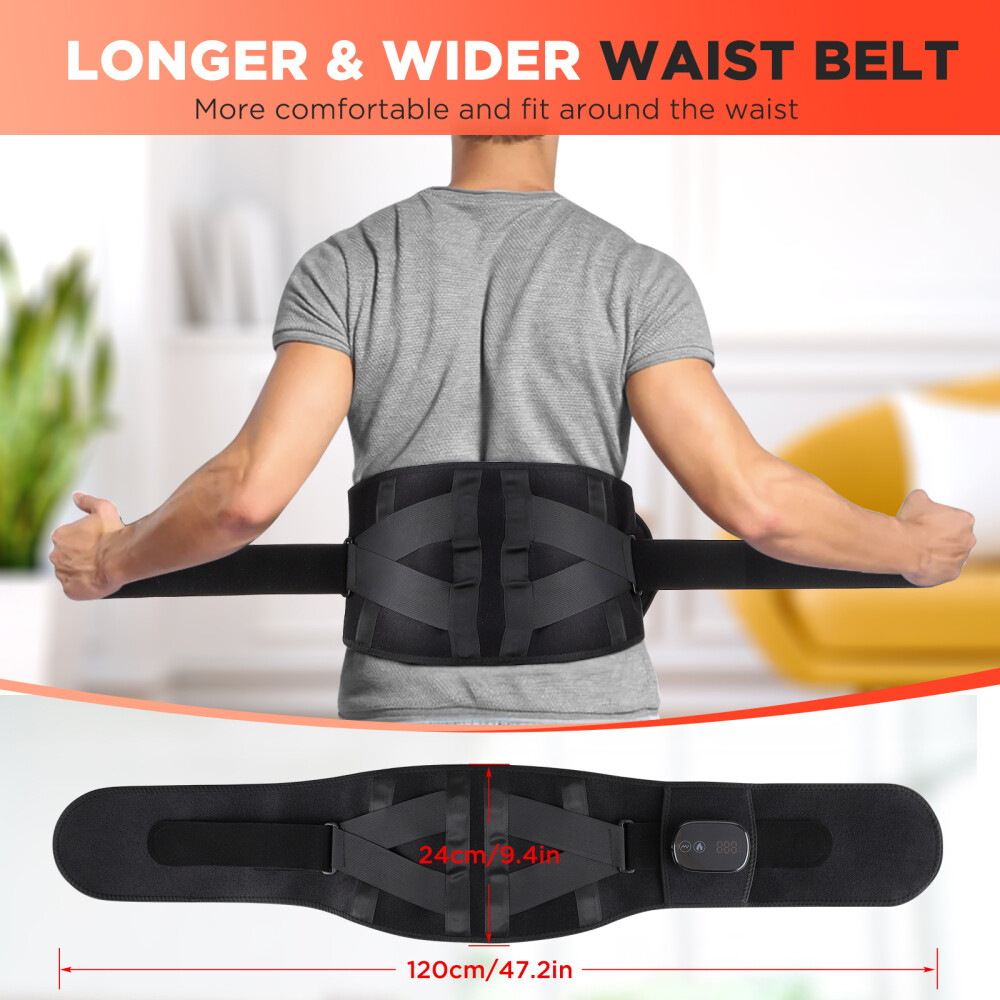 Cordless Heated Back Brace Massager Vibration Wrap Lumbar Support Belt Massage