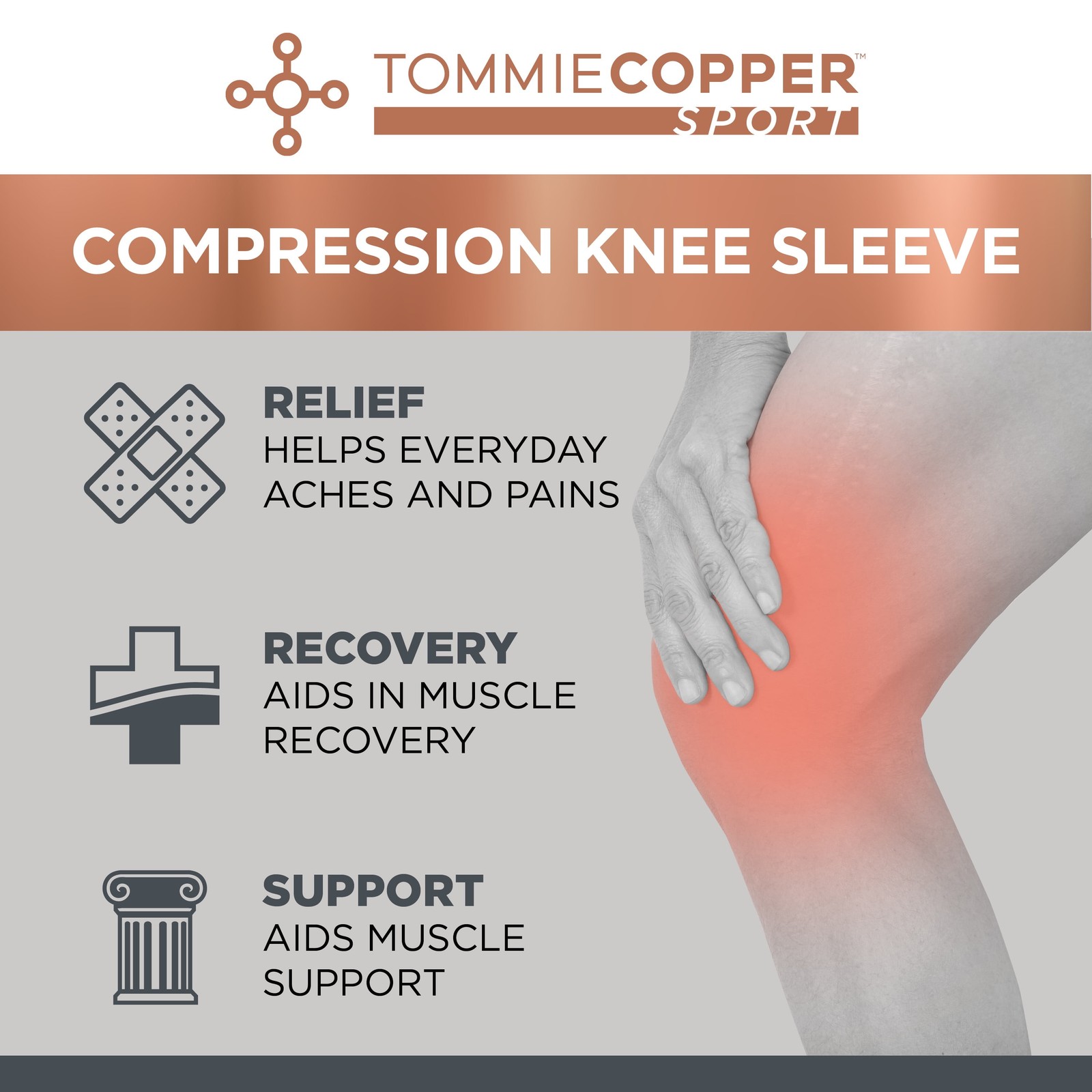 Tommie Copper Sport Compression Knee Sleeve, Black, Small/Medium, 1 pack