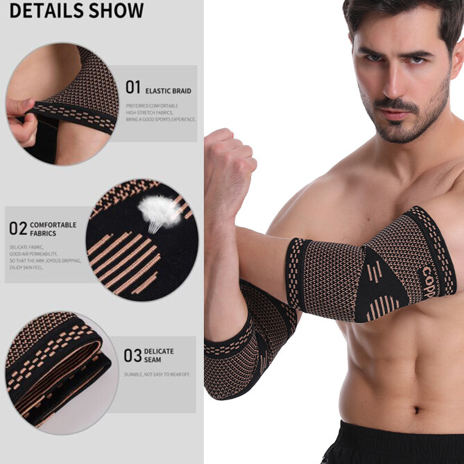 Copper Arm Compression Sleeve Elbow Brace Wrap Support Arthritis Tendonitis Pain