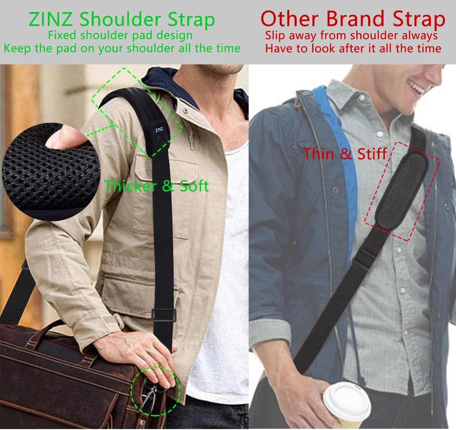 79 inch Shoulder Strap, Extra-thick Fixed Cushion Pad and Dual Clasps Univers…