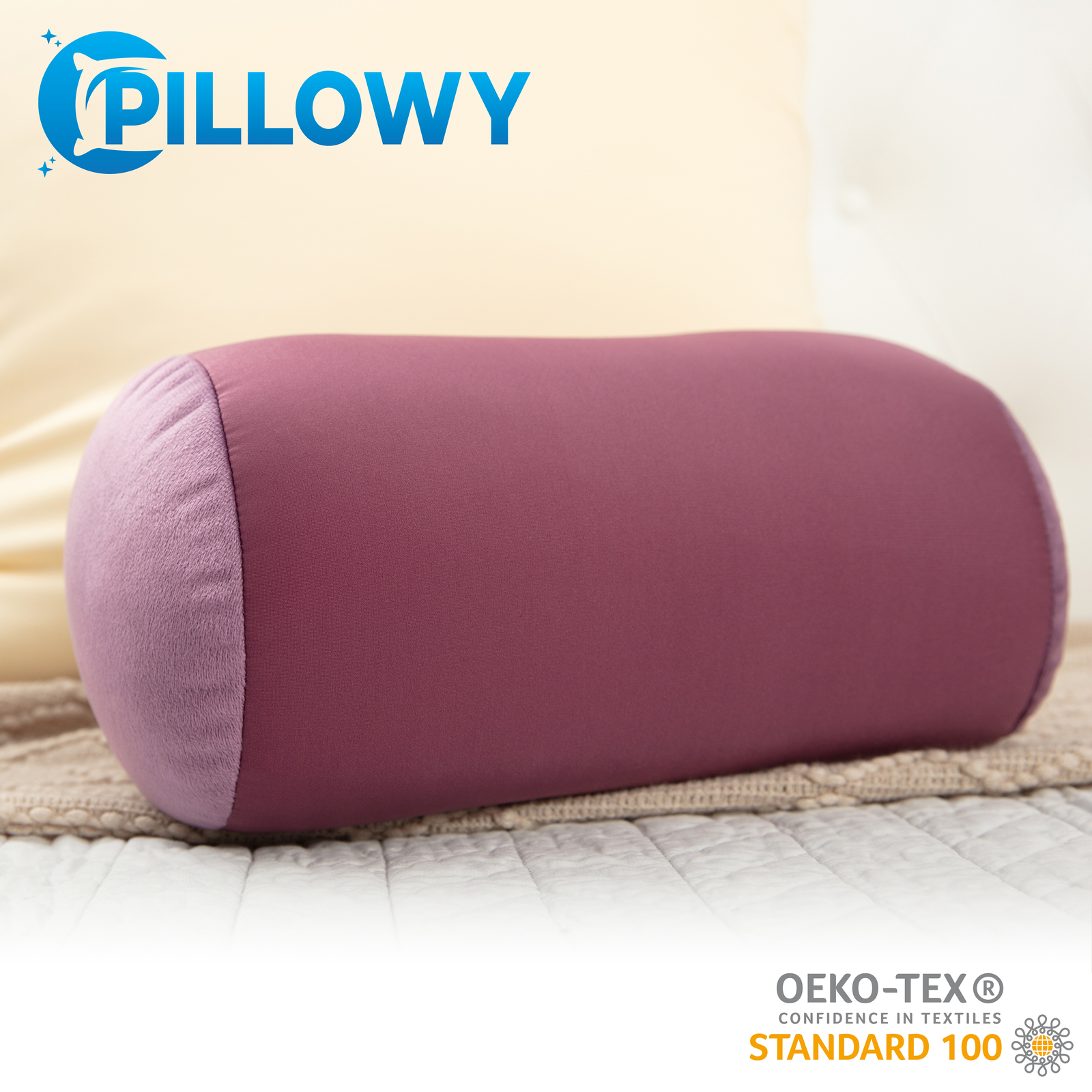Microbead Bolster Neck Roll Pillow – Silky Feel, 14″ x 8″, Burgundy – Merlot