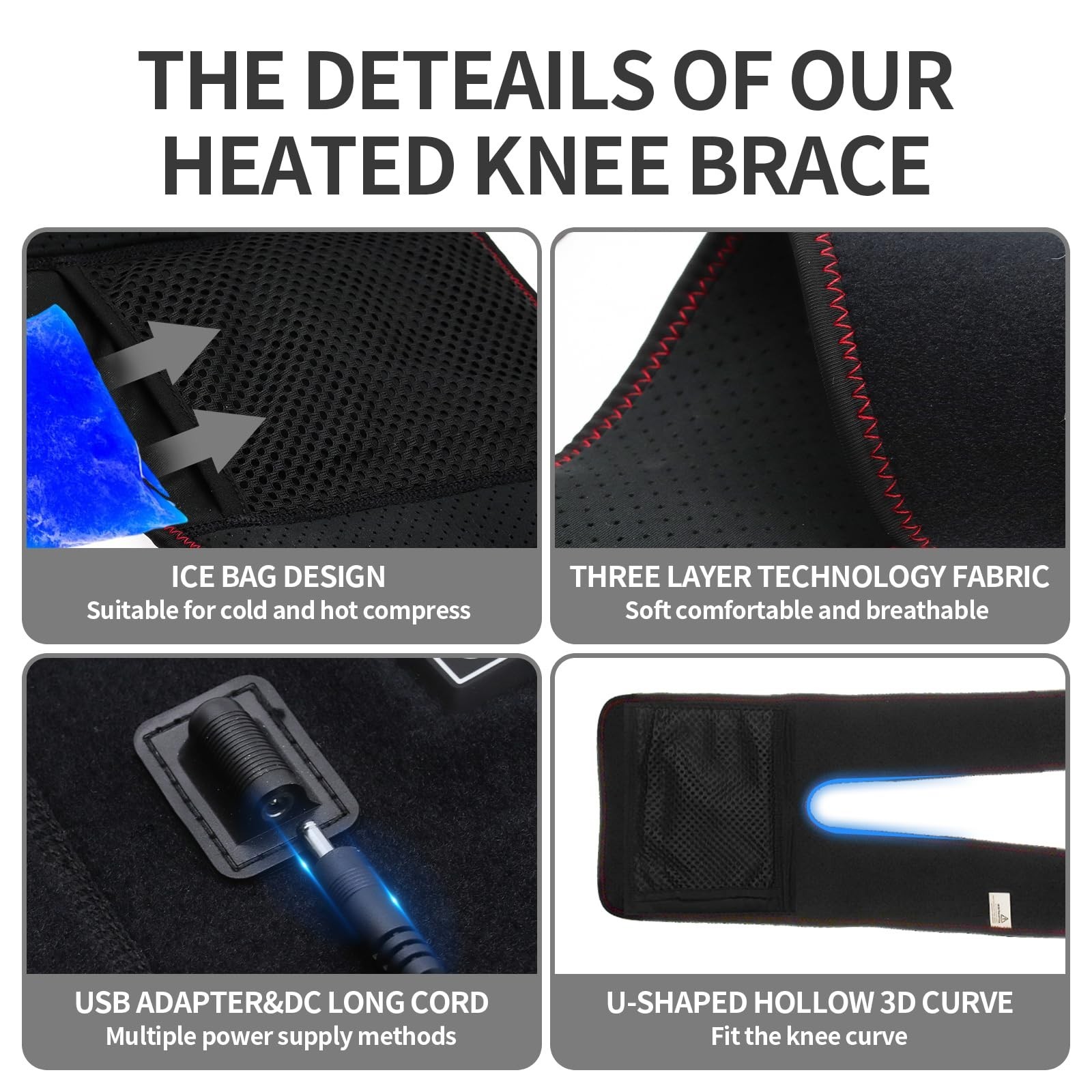 Heated Knee Brace Wrap 3 Adjustable Temperature Thermal Therapy Heated knee p…