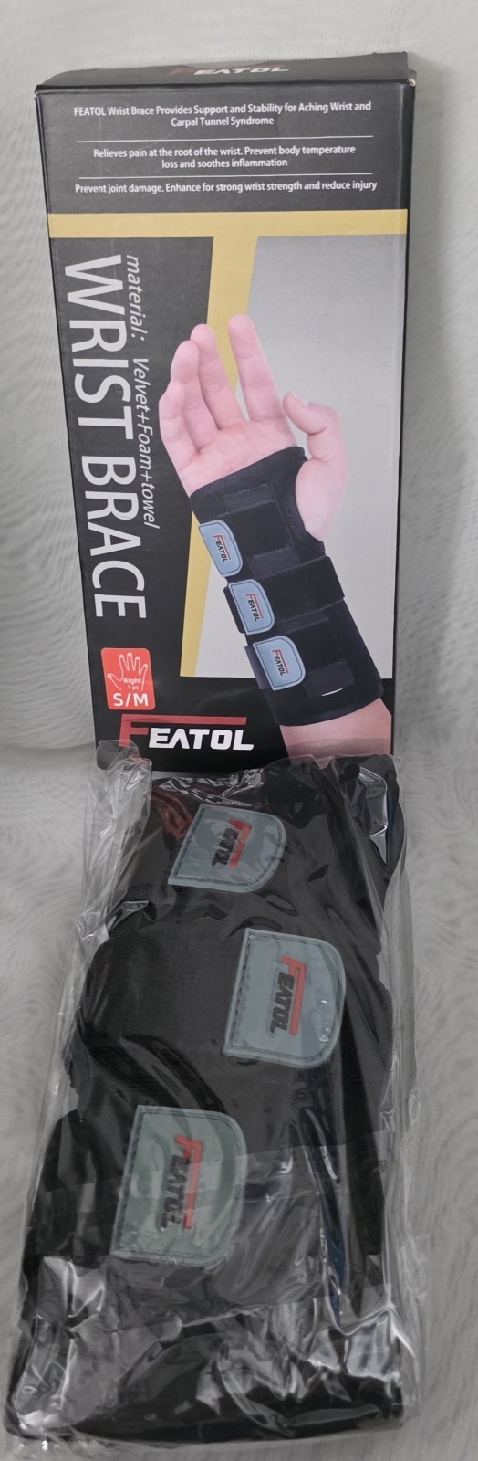 Featol Wrist Right Hand Brace Velvet Foam Towel S/M 20026 New Open Box