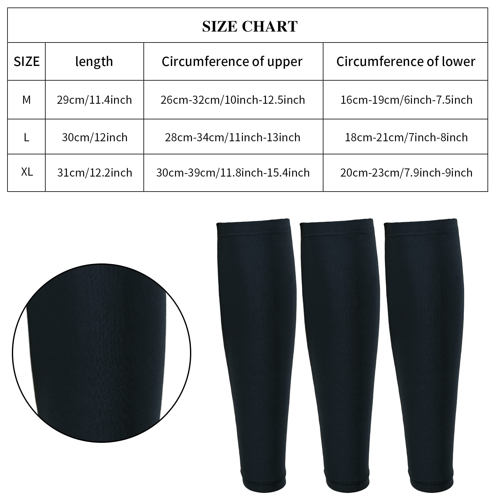 3 Pairs Calf Compression Sleeves Men Women Football Leg Footless Sock Black