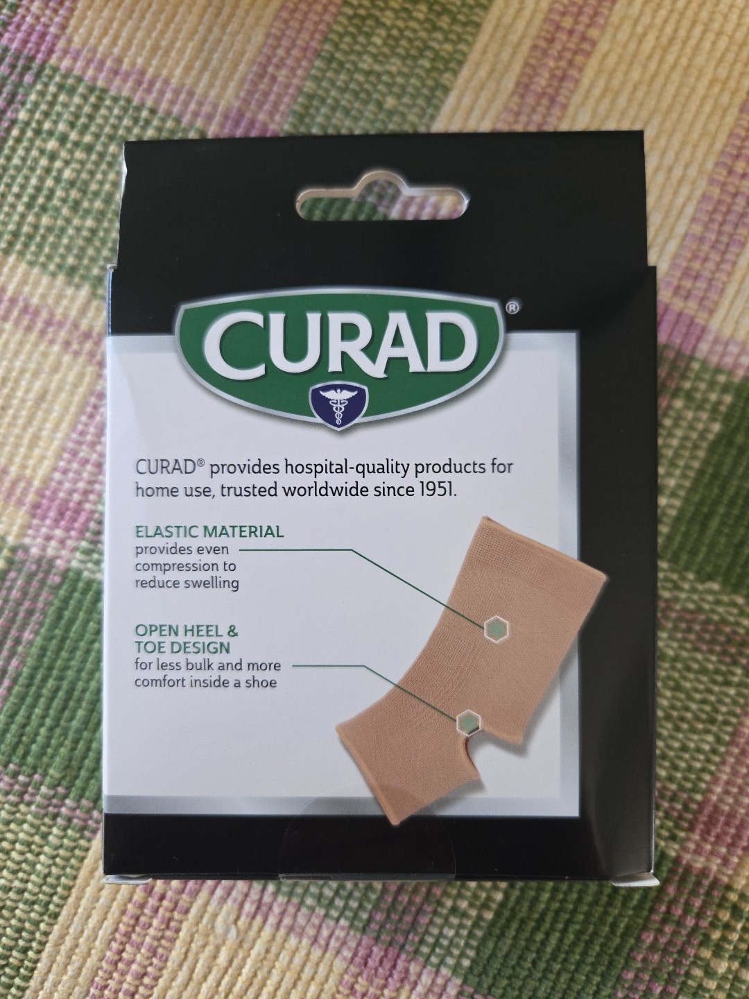 Curad Ankle Support Elastic Pull Over Open Heel + Toe One Size Med To Large New