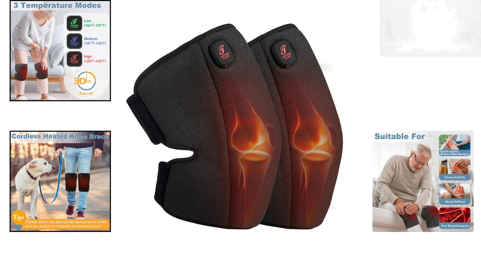 Heated Knee Brace Cordless 3Mode 3000mAh Pair Arthritis Warmer Wrap Men Women
