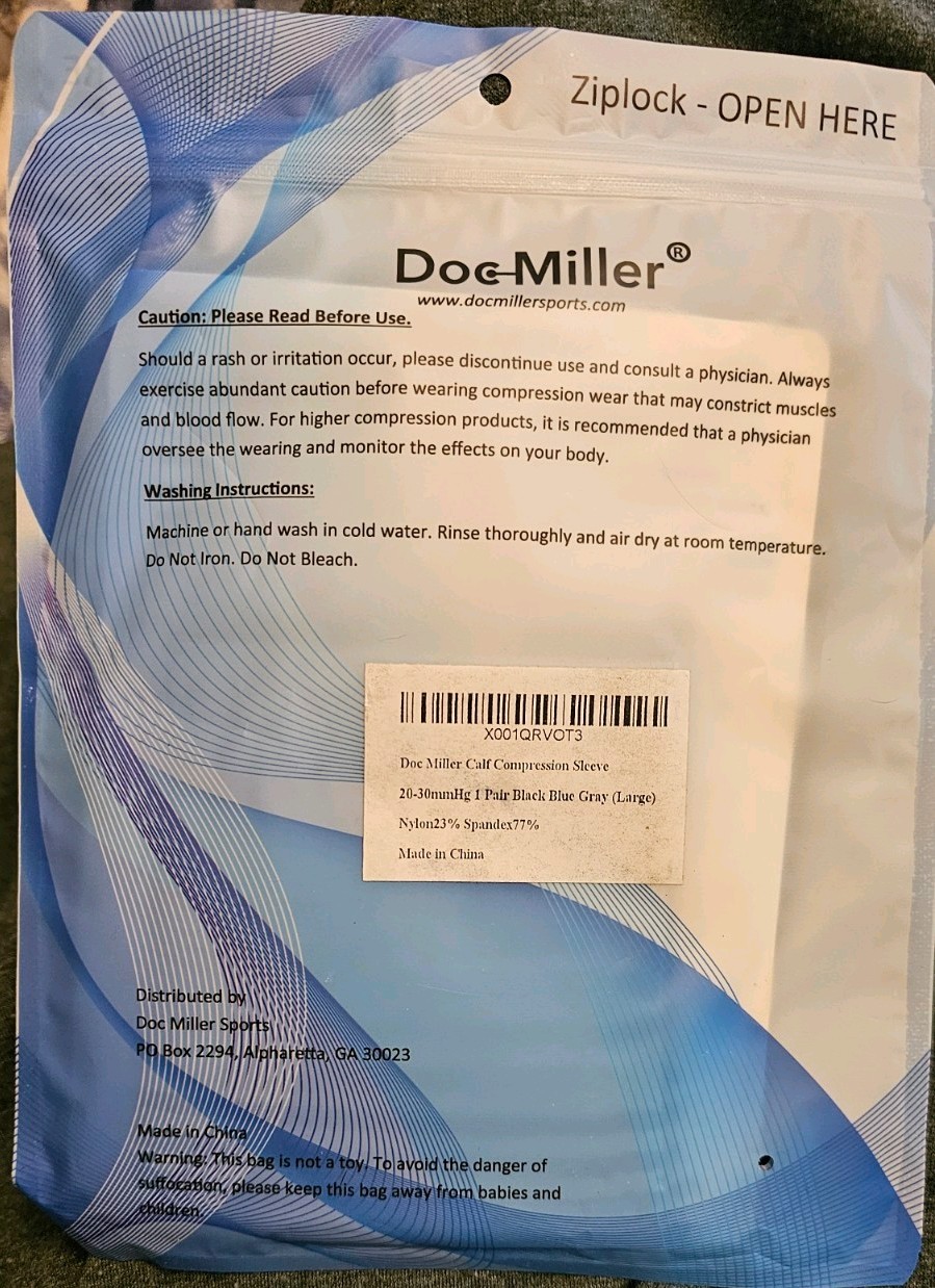 1 Pair DOC-MILLER Gray Calf Compression Sleeves 20-30 MMHg Recovery sz L NEW