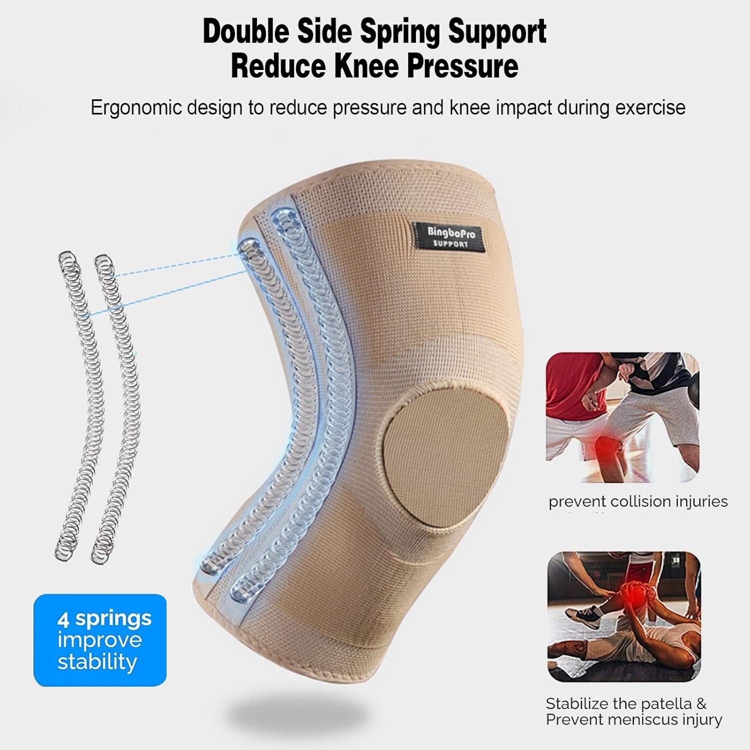 Bingbopro Professional Knee Brace with Stabilizer for Men Women,Compression Knee