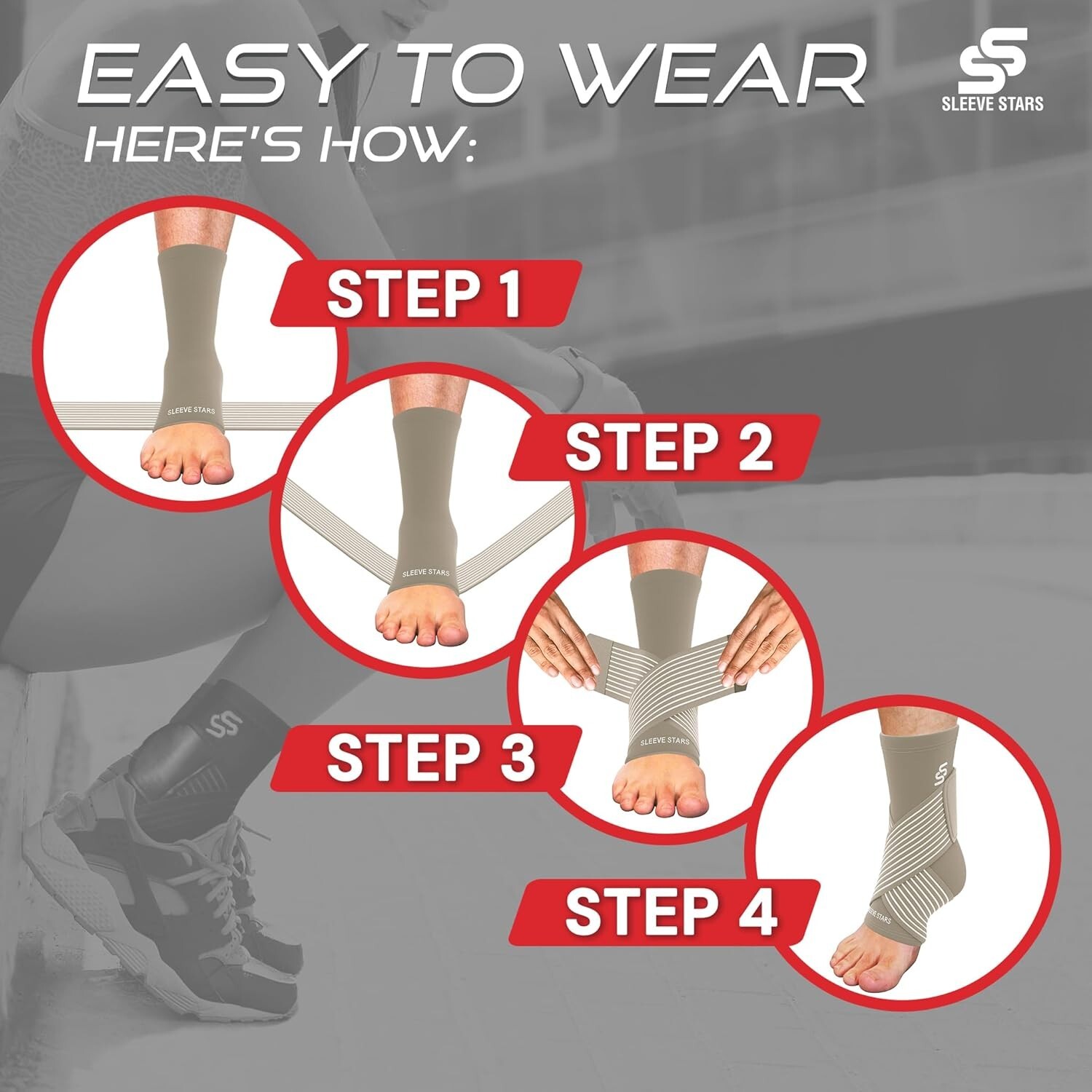 Ankle Compression Sleeve with Adjustable Strap for Sprain & Plantar Fasciitis