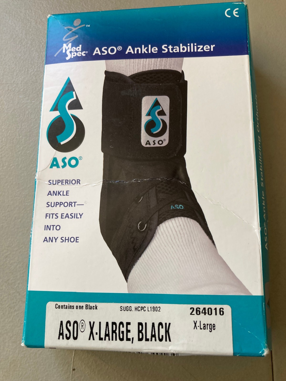 NEW Med Spec ASO X-Large Black Ankle Stabilizer, Adjustable w/ Instr 264016