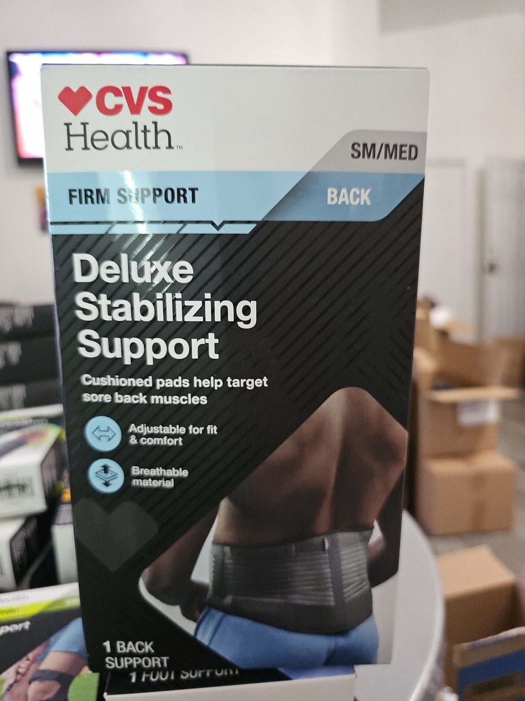 New In Box CVS Health Firm Support Back Deluxe Stabilizing Support: Size SM/MED