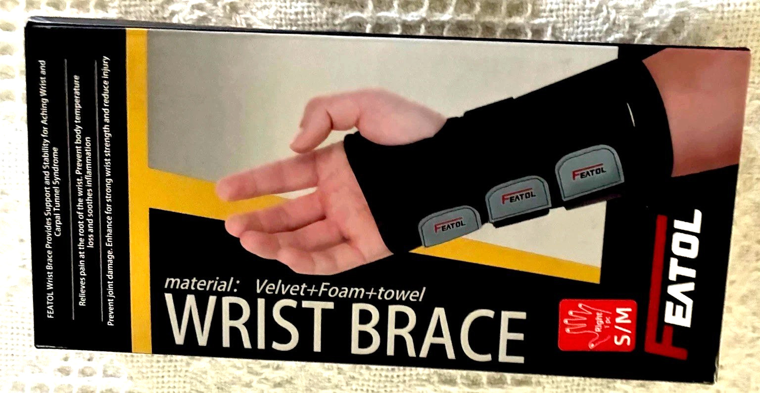 FEATOL Wrist Brace Support Splint Carpal Tunnel Pain Relief Adjustable S/M Black